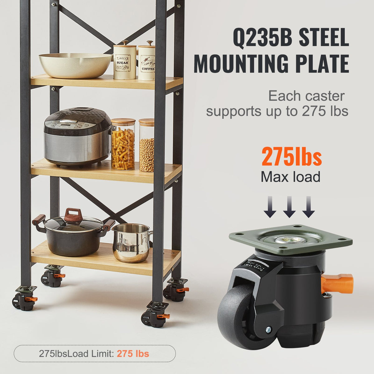 Leveling Casters, Set of 4, 500 kg Total Load Capacity, 50.8 mm, Heavy Duty with Upgraded Handle Design, 360 Degree Swivel Caster Wheels, Adjustable Casters with Feet for Workbench, Machine