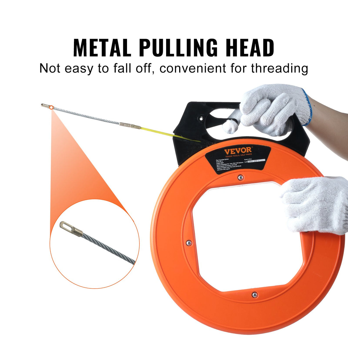 Fish Tape, 100 ft, 3/16-inch, Fiberglass Wire Puller with Optimized Housing and Handle, Easy-to-Use Cable Puller Tool, Flexible Wire Fishing Tools for Wall and Electrical Conduit, Non-Conductive