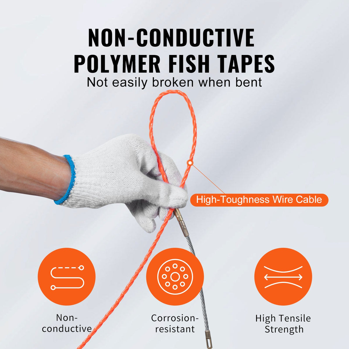Fish Tape, 38.1 m Length, 4.5 mm, PET Wire Puller with Optimized Housing and Handle, Easy-to-Use Cable Puller Tool, Flexible Wire Fishing Tools for Walls and Electrical Conduit, Non-Conductive