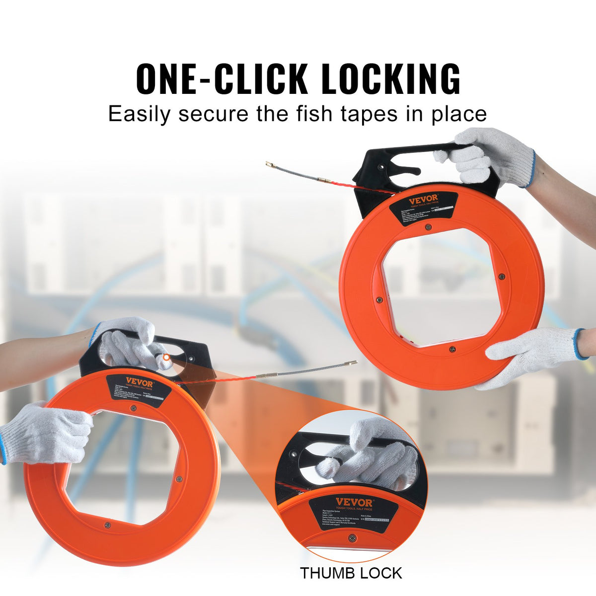 Fish Tape, 38.1 m Length, 4.5 mm, PET Wire Puller with Optimized Housing and Handle, Easy-to-Use Cable Puller Tool, Flexible Wire Fishing Tools for Walls and Electrical Conduit, Non-Conductive