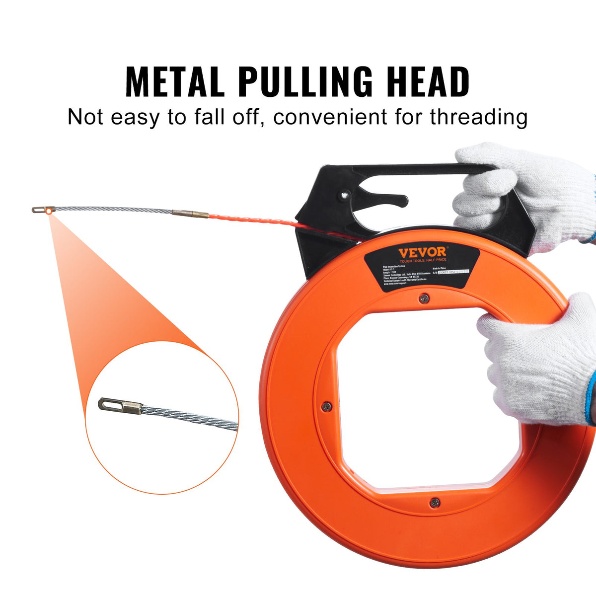 Fish Tape, 38.1 m Length, 4.5 mm, PET Wire Puller with Optimized Housing and Handle, Easy-to-Use Cable Puller Tool, Flexible Wire Fishing Tools for Walls and Electrical Conduit, Non-Conductive