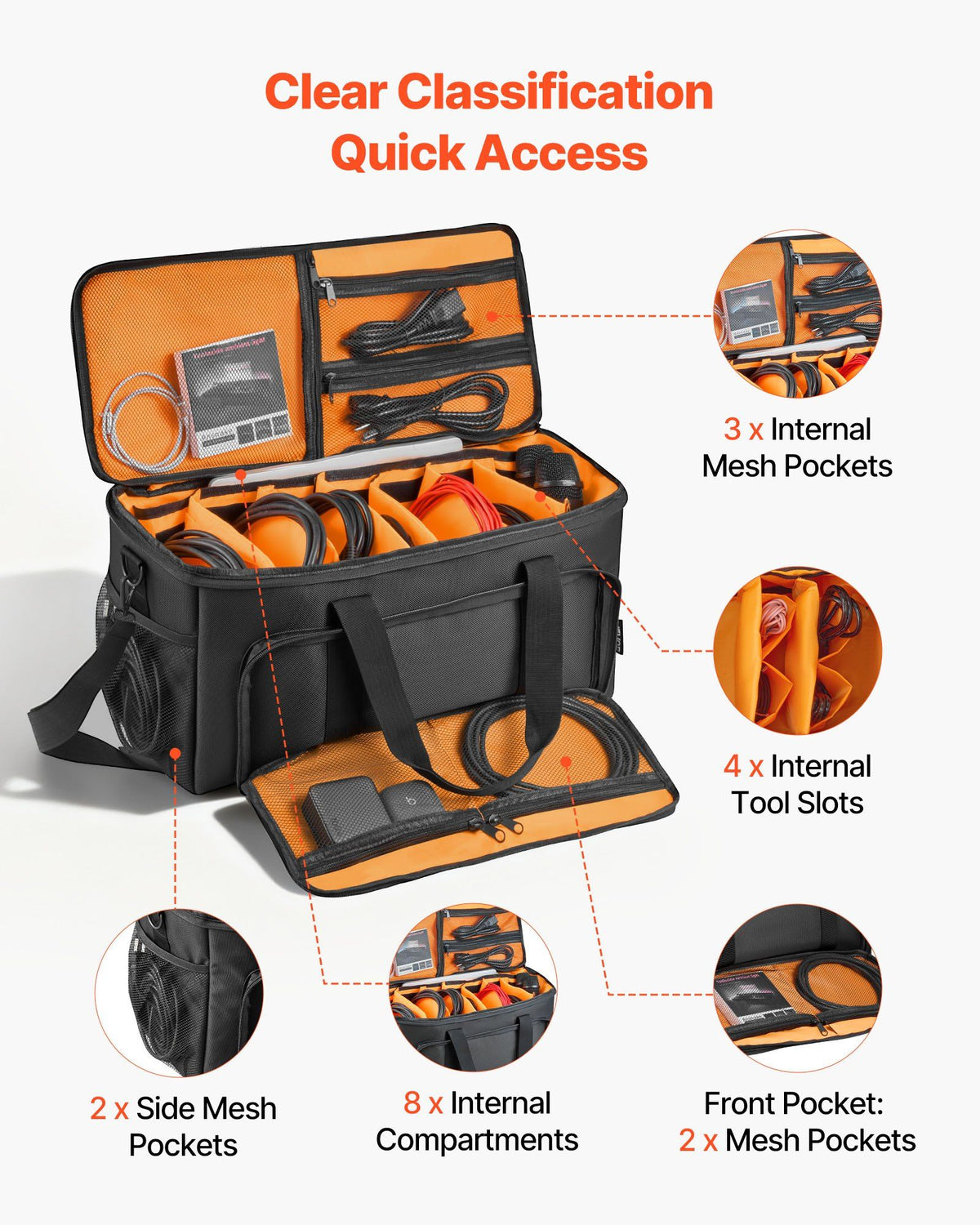 Rolling DJ Cable Bag, 1680D, Padded File Gig Bag with Wheels, 6 Detachable Divider, Travel Storage Music Gear Case, for Professional DJ Gear, Musical Instrument and Accessories, Sound Equipment
