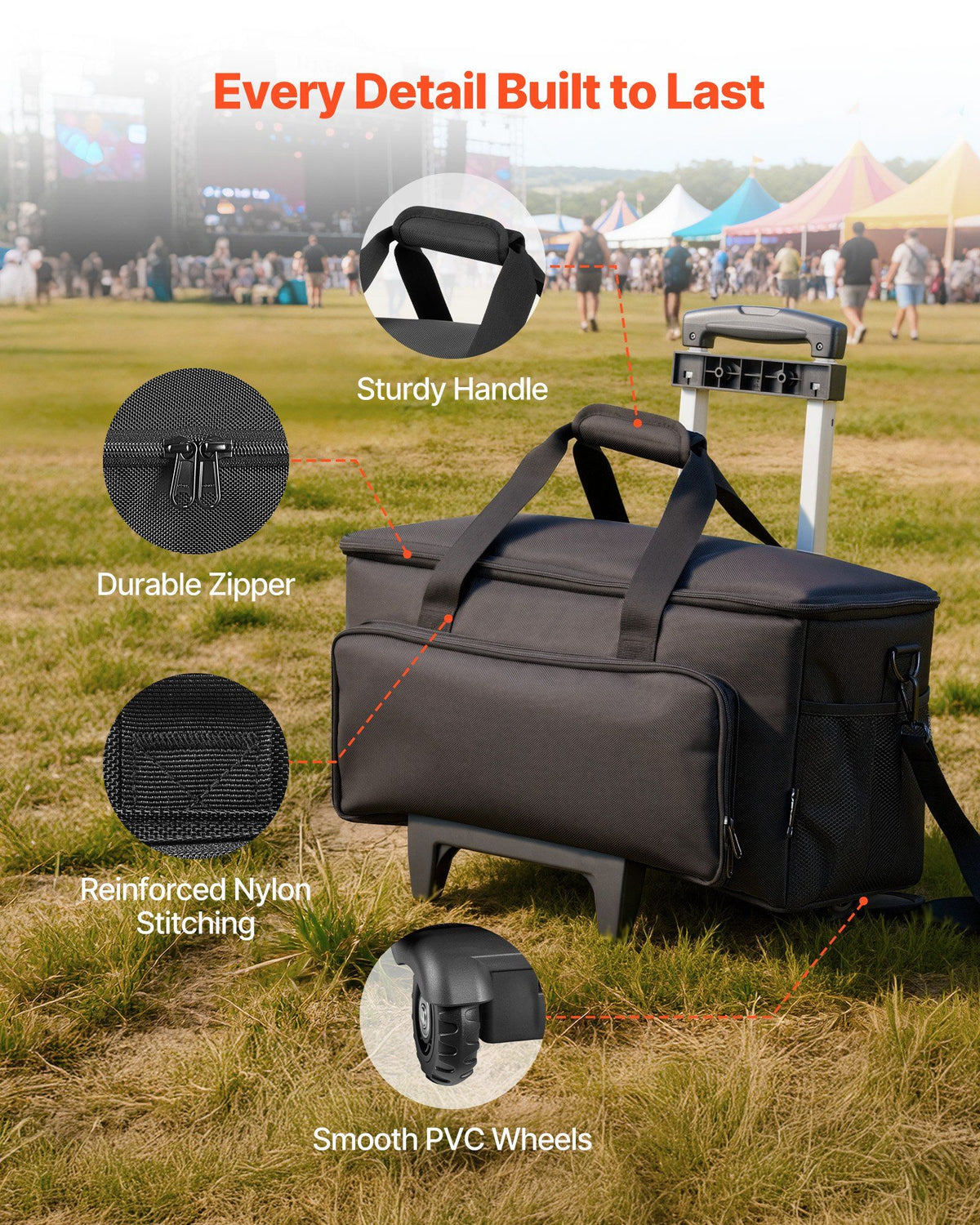 Rolling DJ Cable Bag, 1680D, Padded File Gig Bag with Wheels, 6 Detachable Divider, Travel Storage Music Gear Case, for Professional DJ Gear, Musical Instrument and Accessories, Sound Equipment