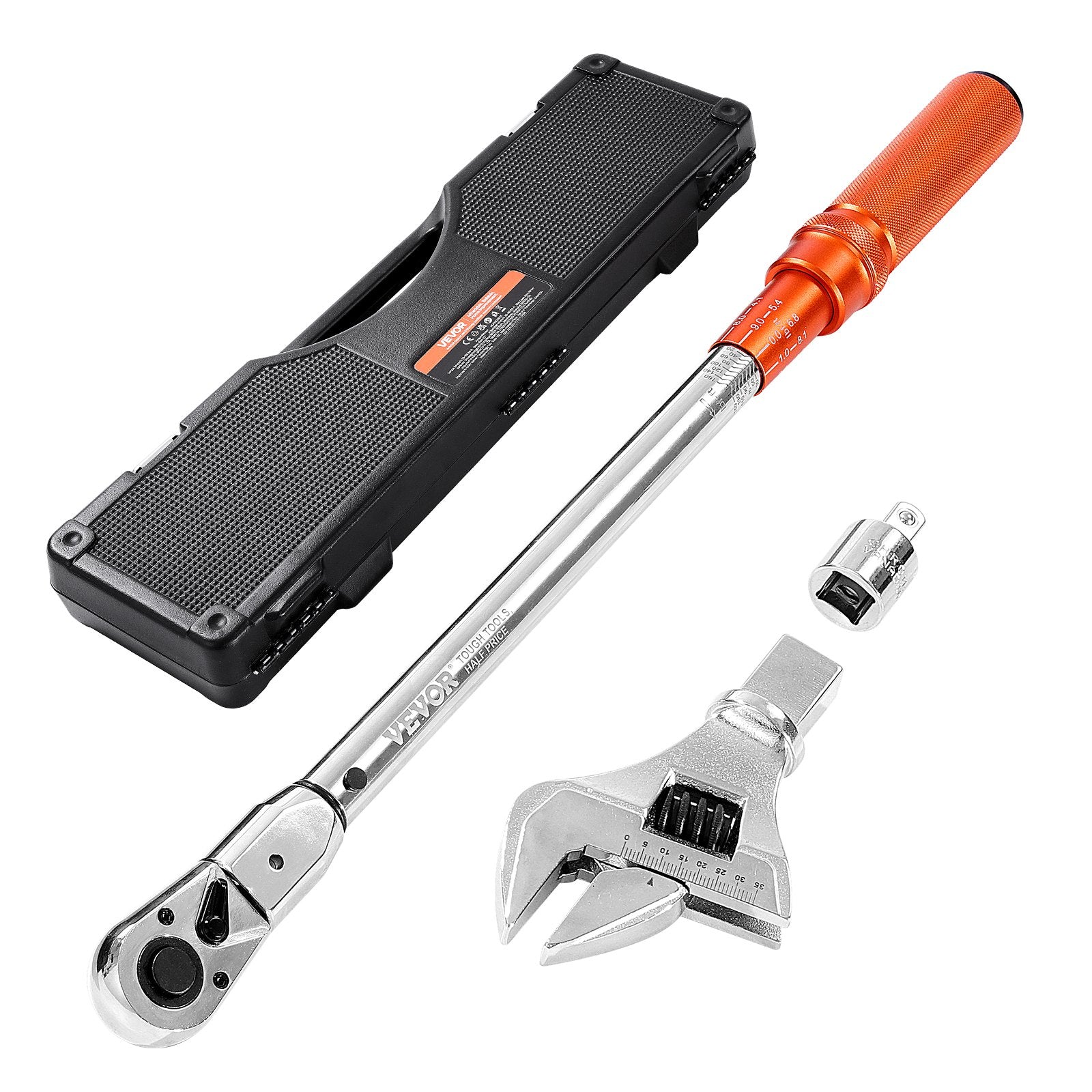 Adjustable Click Torque Wrench, 1/2 Inch Drive, 20-160 lbf-ft/27.1-216.8 N.m, Dual-direction and Dual Range Scales, 72-Tooth, ±2% Precision, with Adapter Interchangeable Jaw and Ratchet Head