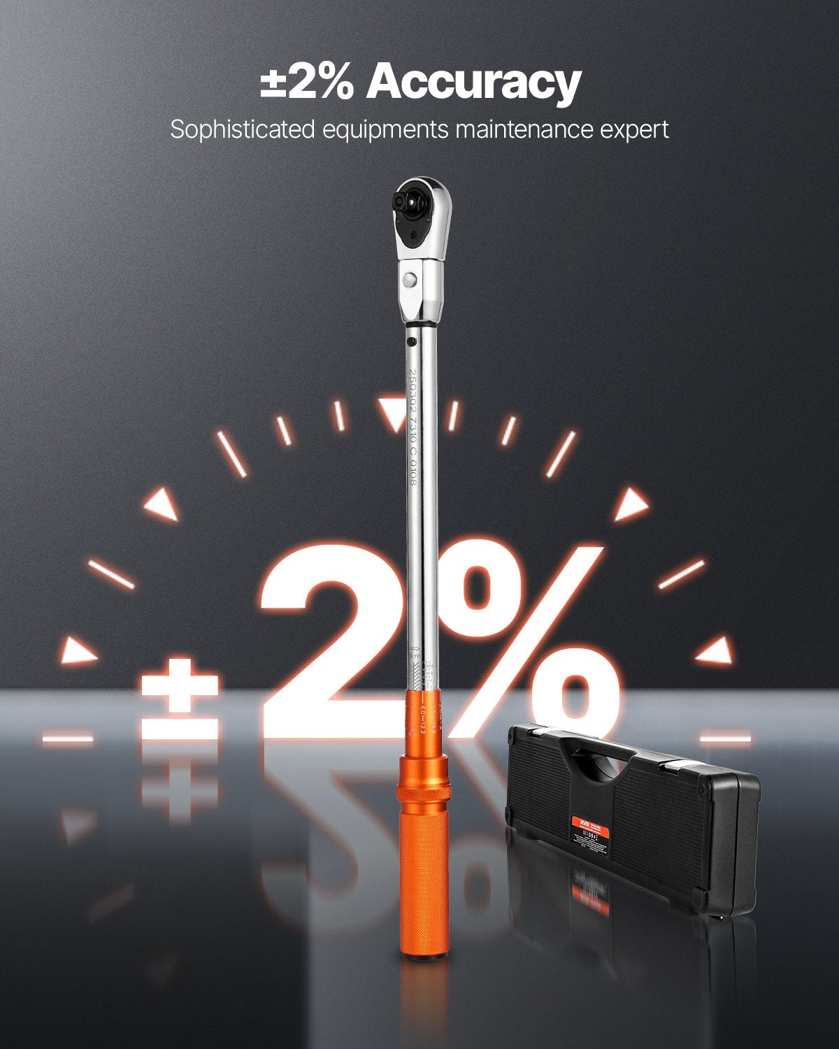 Adjustable Click Torque Wrench, 1/2 Inch Drive, 20-160 lbf-ft/27.1-216.8 N.m, Dual-direction and Dual Range Scales, 72-Tooth, ±2% Precision, with Adapter Interchangeable Jaw and Ratchet Head