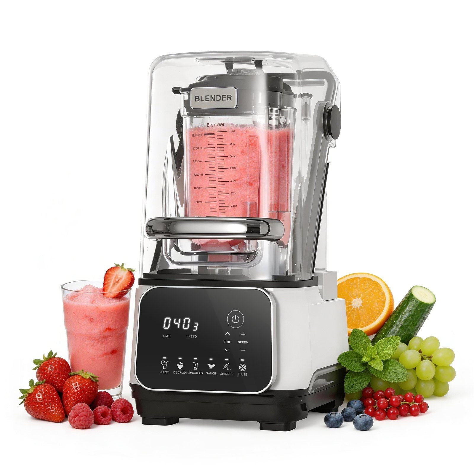 Blender, 2L Professional Countertop Blenders with Shield, 2200W 26000RPM Kitchen Food Processor Combo, Self-Cleaning, Speed Adjustable, 6 Preset Menu for Smoothies, Ice Crushing, Puree, White