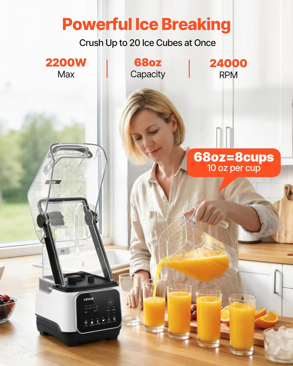 Blender, 2L Professional Countertop Blenders with Shield, 2200W 26000RPM Kitchen Food Processor Combo, Self-Cleaning, Speed Adjustable, 6 Preset Menu for Smoothies, Ice Crushing, Puree, White