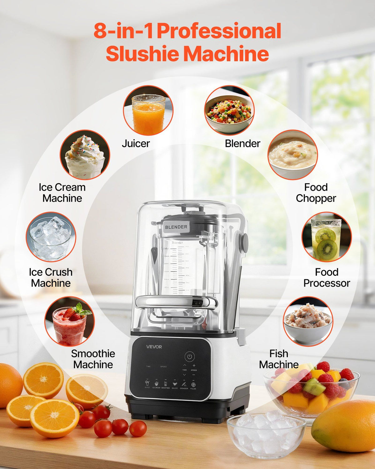 Blender, 2L Professional Countertop Blenders with Shield, 2200W 26000RPM Kitchen Food Processor Combo, Self-Cleaning, Speed Adjustable, 6 Preset Menu for Smoothies, Ice Crushing, Puree, White