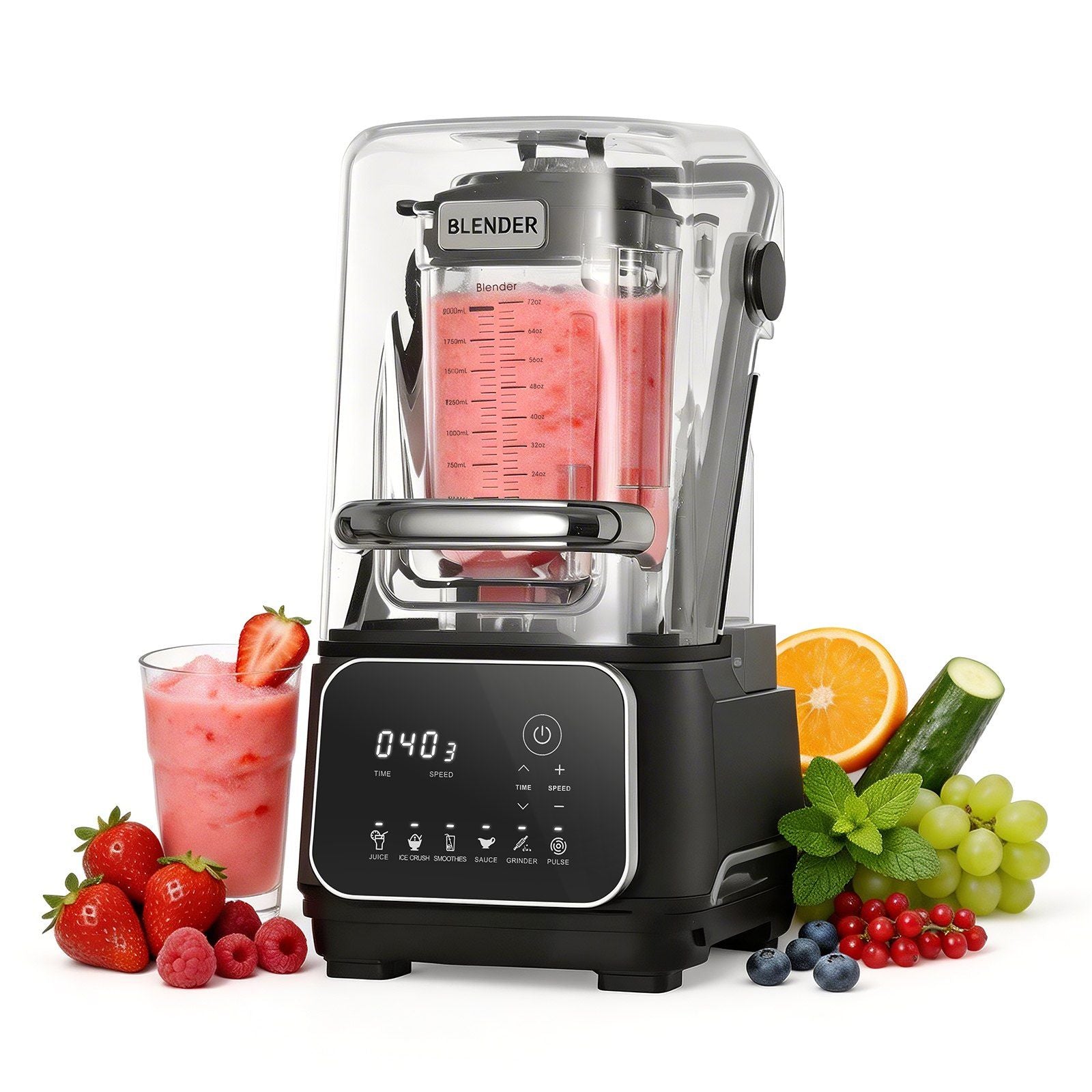 Blender, 2L Professional Countertop Blenders with Shield, 2200W 26000RPM Kitchen Food Processor Combo, Self-Cleaning, Speed Adjustable, 6 Preset Menu for Smoothies, Ice Crushing, Puree, Black