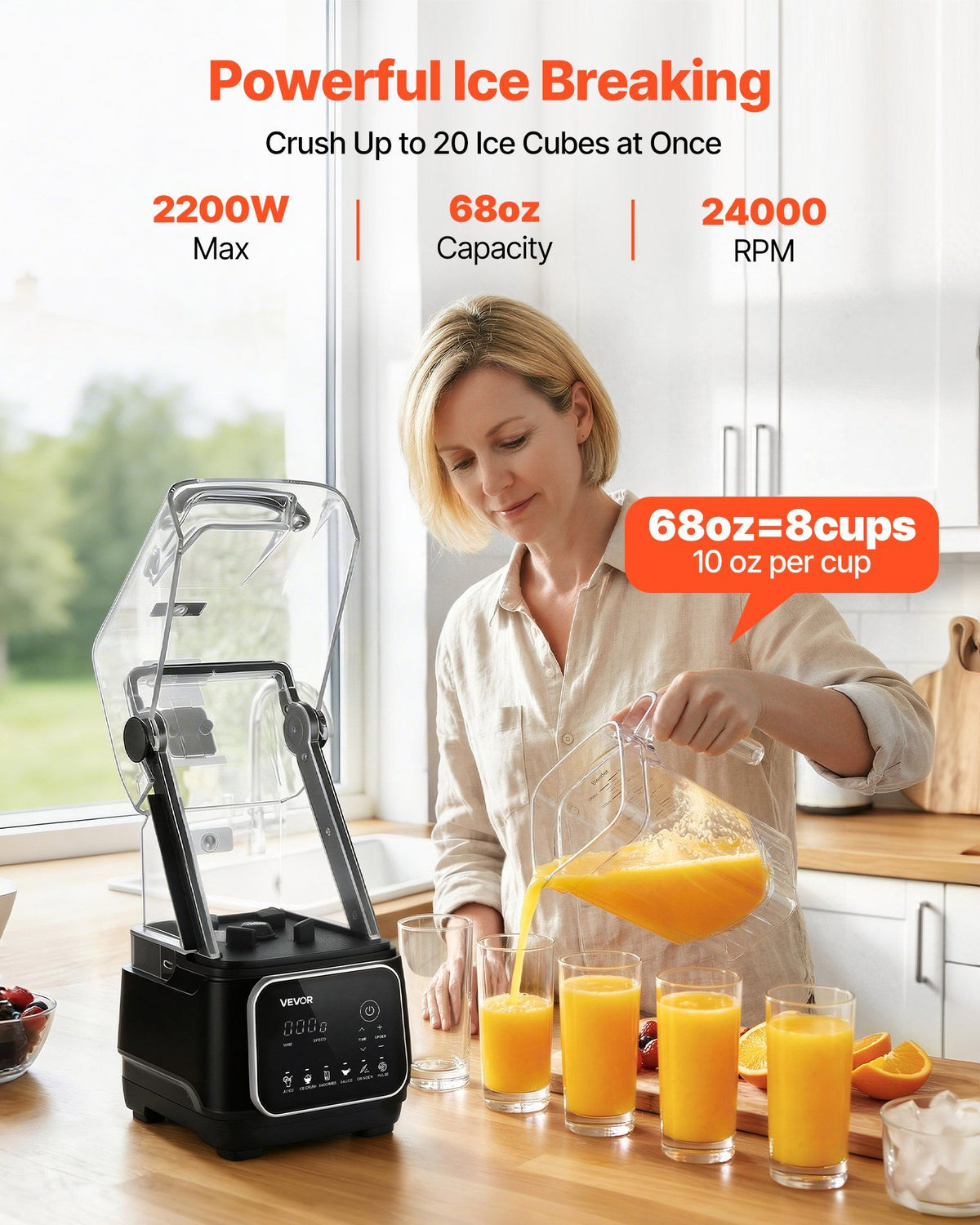 Blender, 2L Professional Countertop Blenders with Shield, 2200W 26000RPM Kitchen Food Processor Combo, Self-Cleaning, Speed Adjustable, 6 Preset Menu for Smoothies, Ice Crushing, Puree, Black