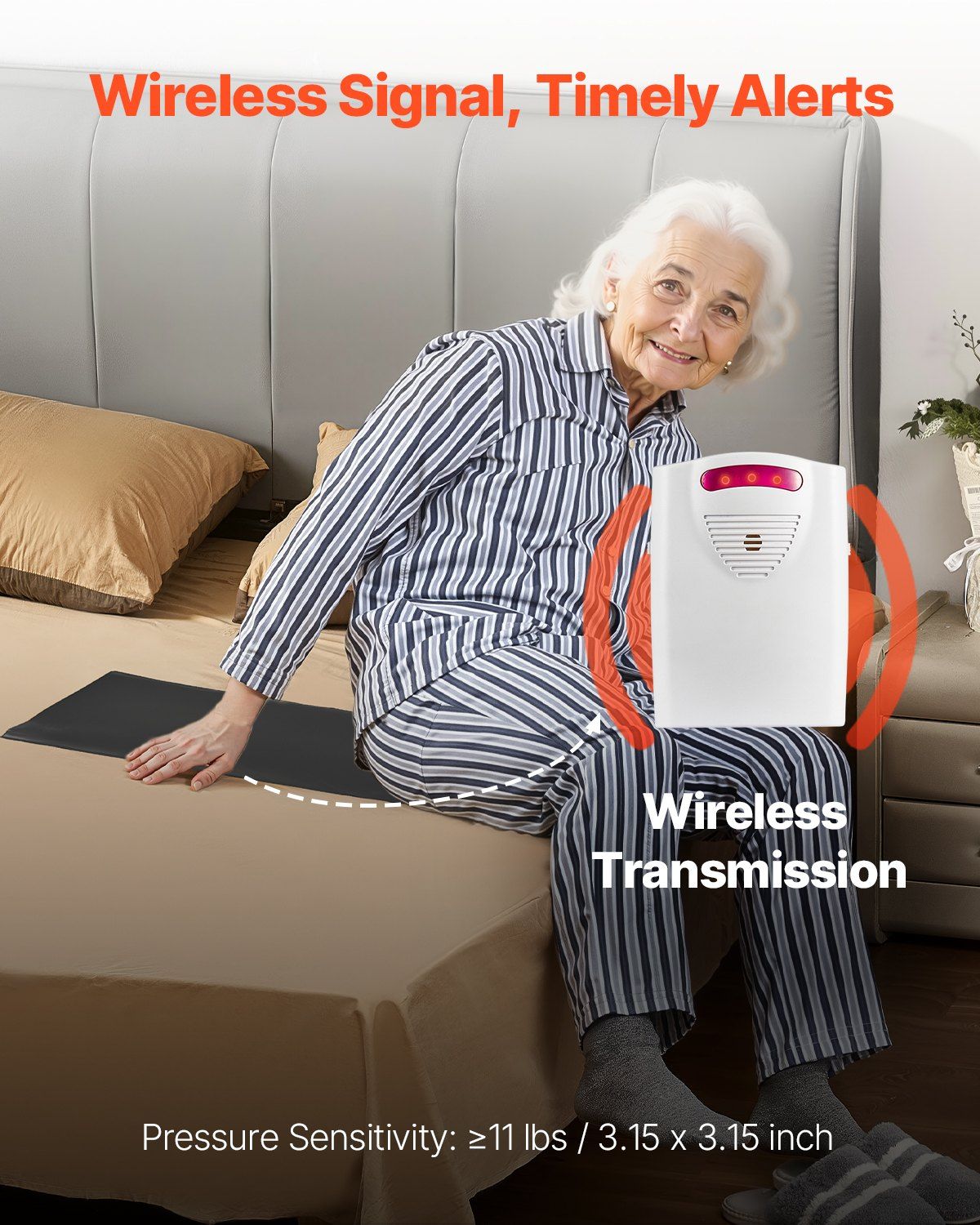 Bed Alarm System for Elderly Adults, 14 x 30-inch Wireless Bed Sensor Pad with Pager, Safety Bed Alarms and Fall Prevention Pad for Home, Hospital, Rehabilitation Center