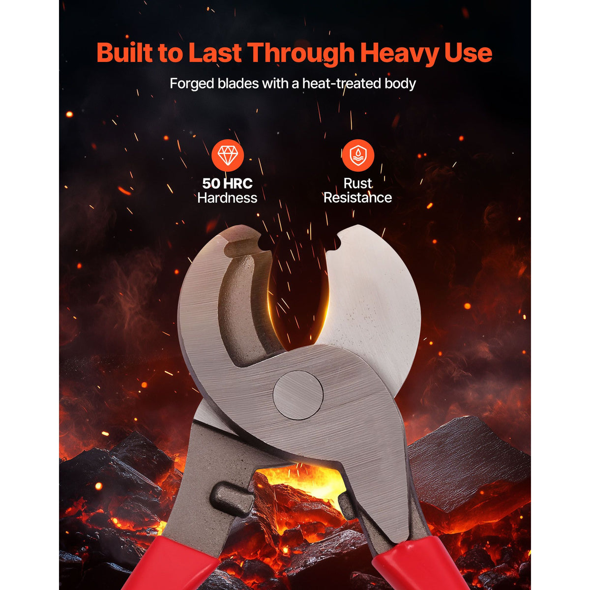 High Leverage Cable Cutter, 235 mm Compact, Forged Blades and PVC-Coated Handles, Heavy Duty Cable Cutting Pliers Tool for 4/0 AWG Aluminum, 2/0 AWG Soft Copper and 100-Pair 24AWG Comm Cable