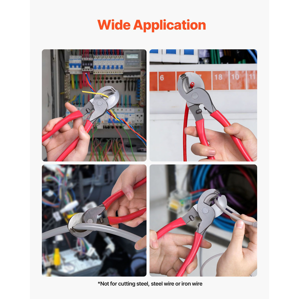 High Leverage Cable Cutter, 235 mm Compact, Forged Blades and PVC-Coated Handles, Heavy Duty Cable Cutting Pliers Tool for 4/0 AWG Aluminum, 2/0 AWG Soft Copper and 100-Pair 24AWG Comm Cable