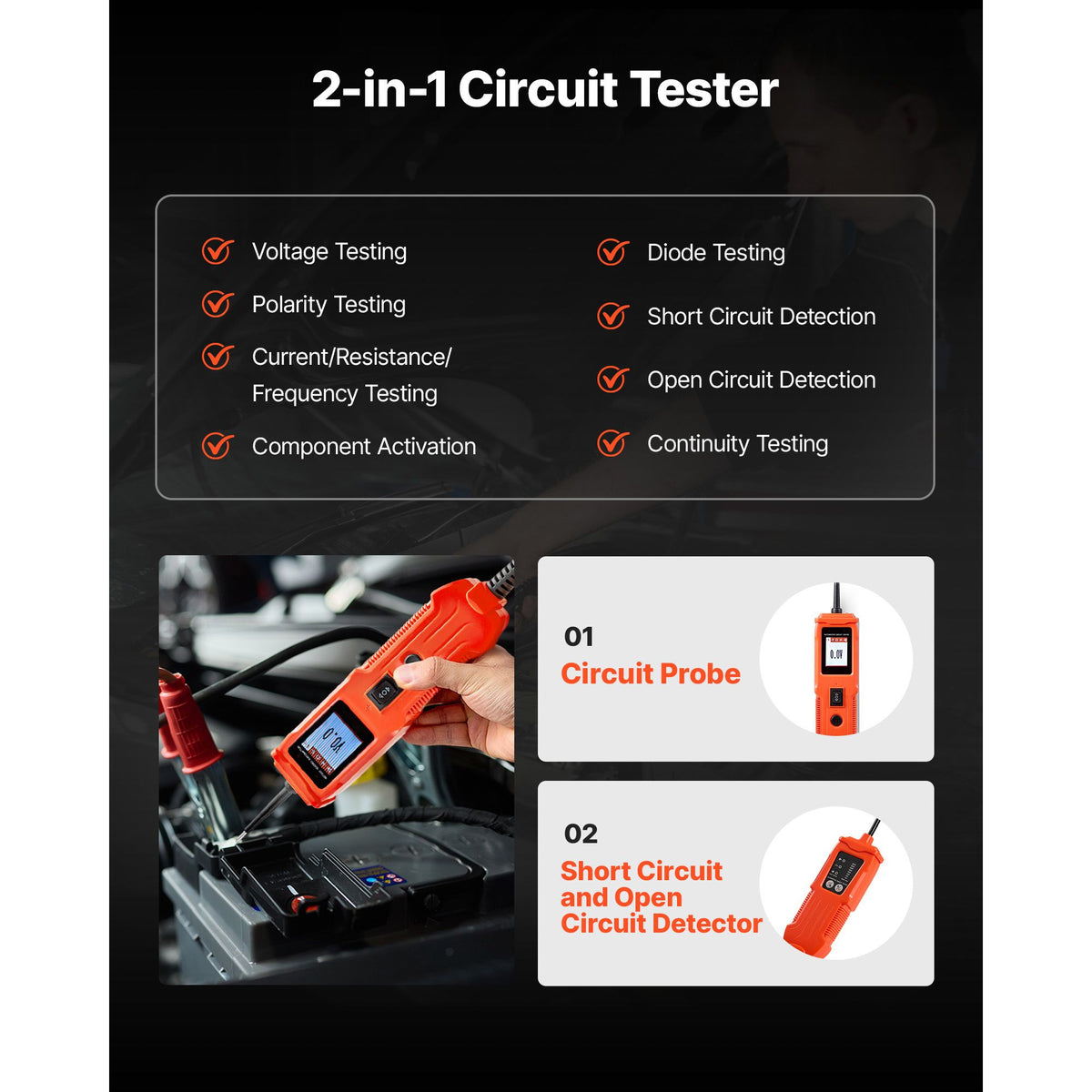 Automotive Circuit Tester Kit, 8 - 35 DCV Power Circuit Probe Tester with TFT Color Display and Lighting, 2-in-1 Electrical Automotive Power Tester Probe with 19.7 ft / 6 m Extension Cable