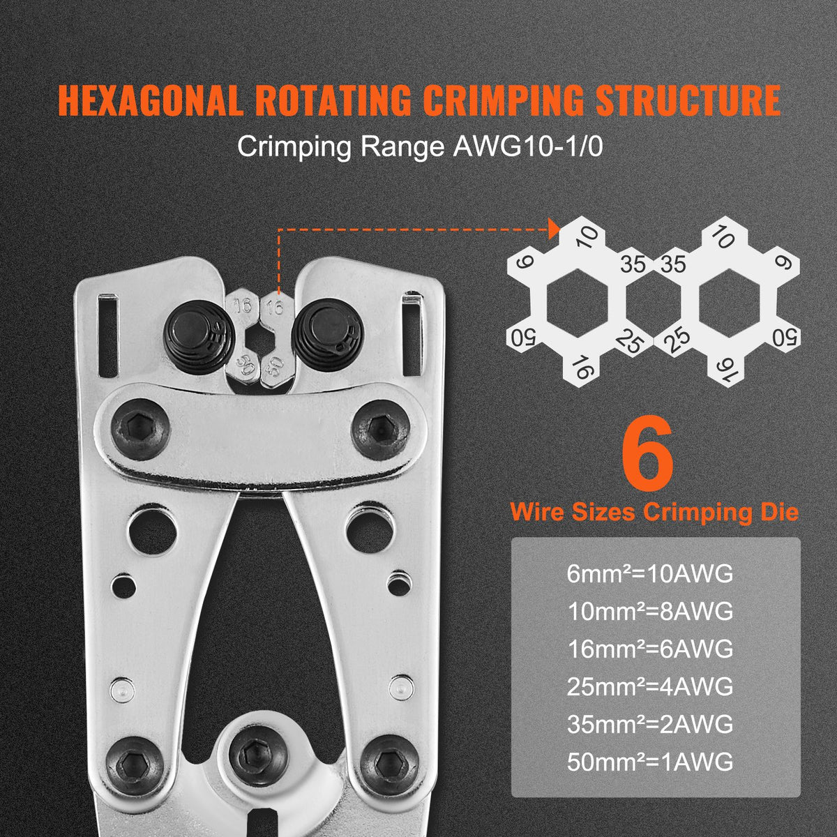 Battery Cable Lug Crimping Tool, 10-1/0AWG with Cable Cutter and 95PCS Copper Ring Terminals, 6 Wire Sizes Crimping Die and 100pcs Heat Shrink Tubes, for Heavy Duty Wire Lugs