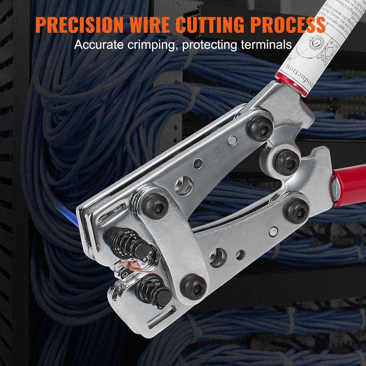 Battery Cable Lug Crimping Tool, 10-1/0AWG with Cable Cutter and 95PCS Copper Ring Terminals, 6 Wire Sizes Crimping Die and 100pcs Heat Shrink Tubes, for Heavy Duty Wire Lugs
