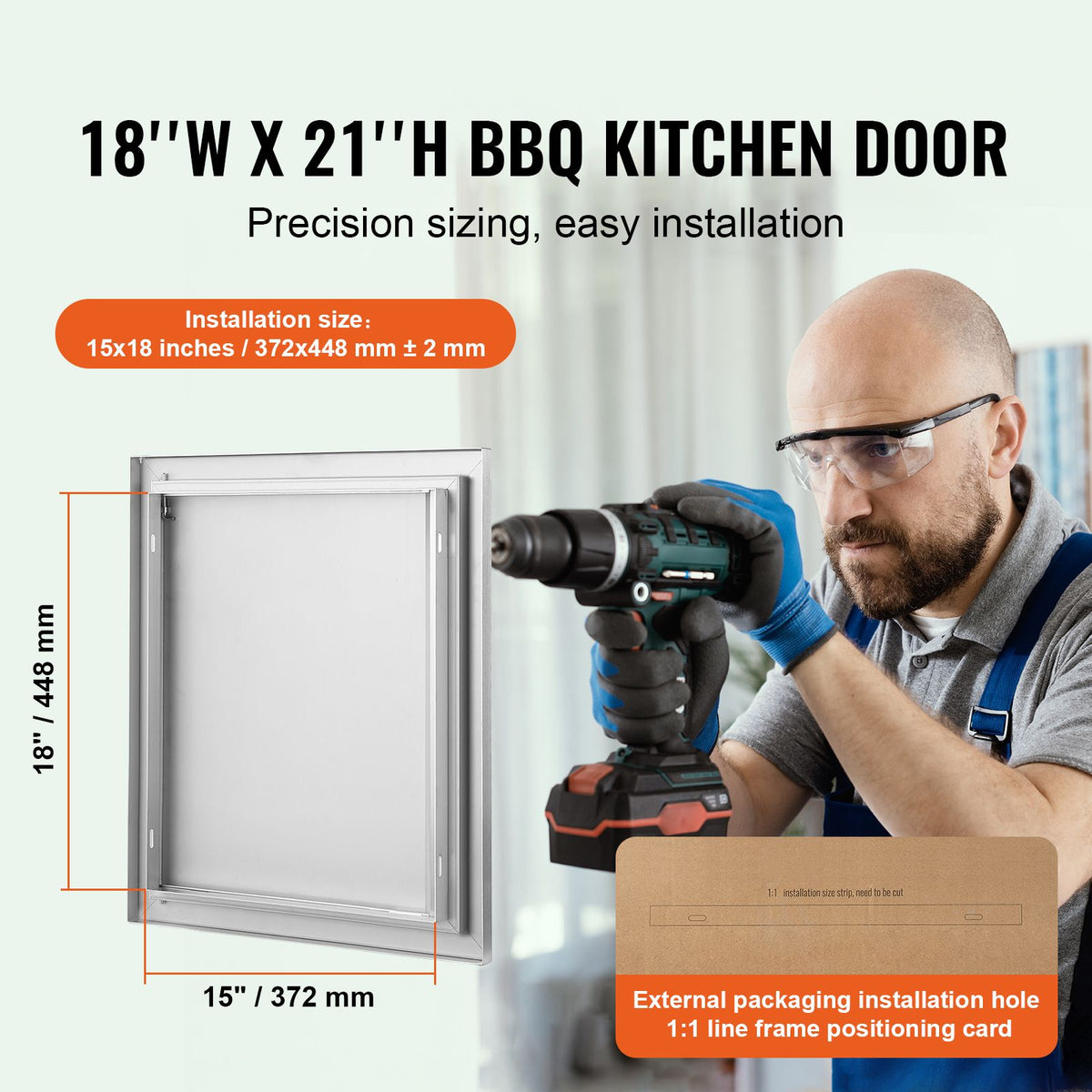 BBQ Access Door, 457x533 mm Single Outdoor Kitchen Door, Stainless Steel Flush Mount Door, Wall Vertical Door with Recessed Handle, for BBQ Island, Grilling Station, Outside Cabinet