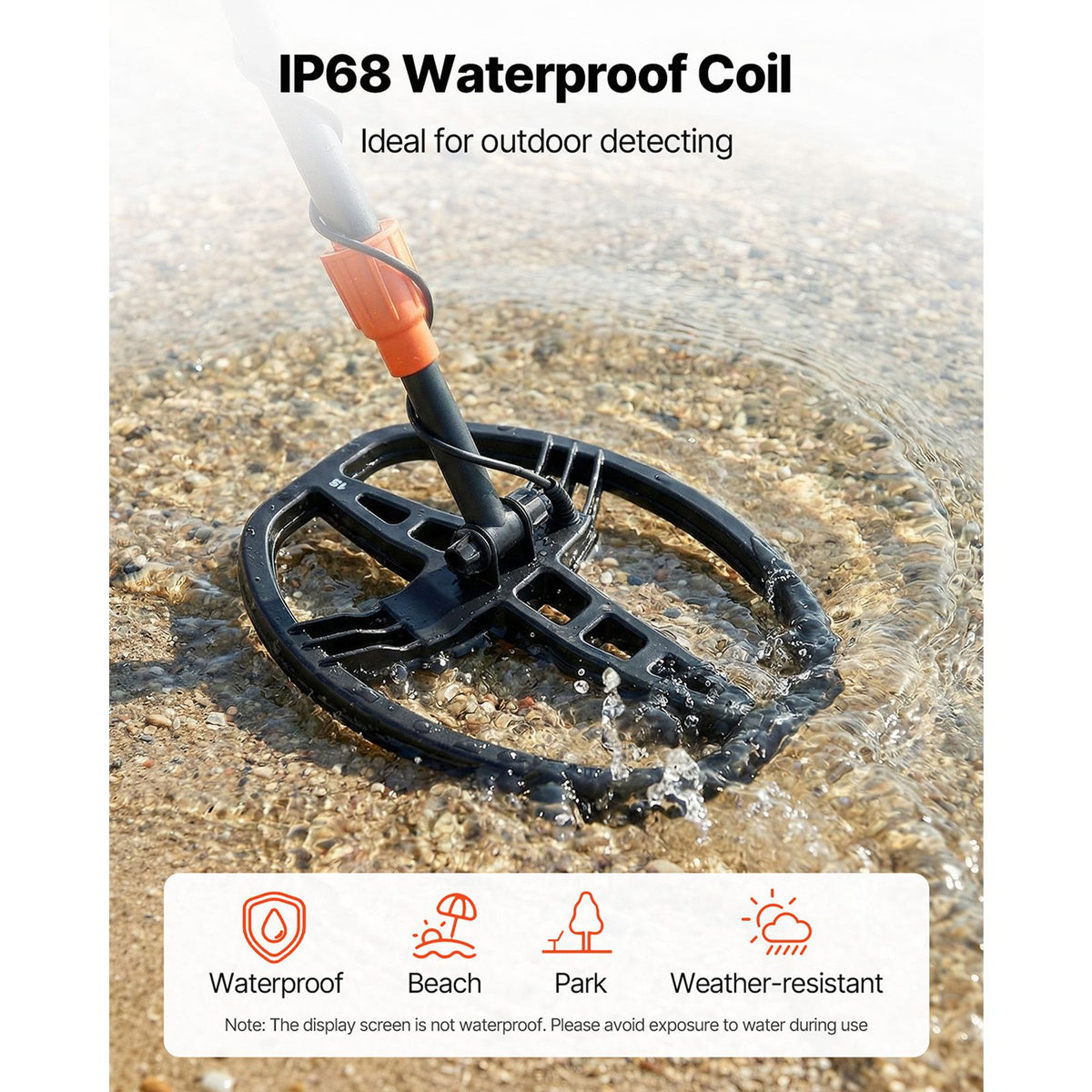 Metal Detector for Adults, 254 mm, Professional High Accuracy Gold Detector, IP68 Waterproof Search Coil with Display, Headphones, 5 Modes, Adjustable Length, for Detecting Gold Treasure Hunting