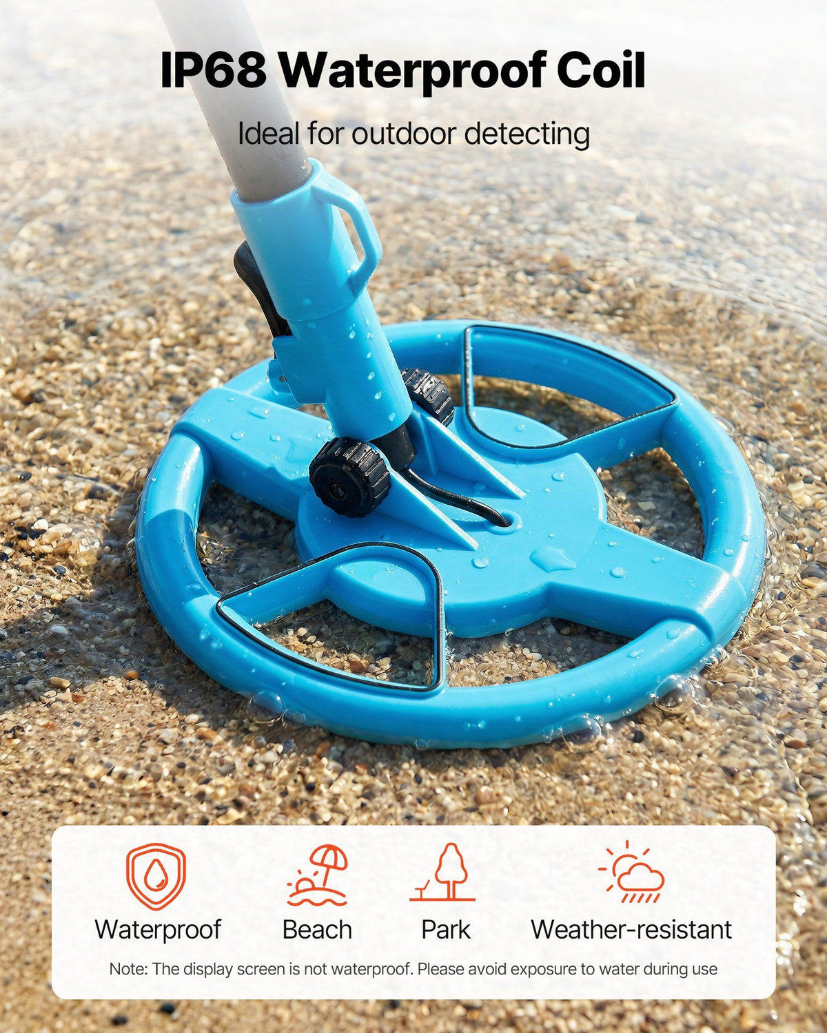 Metal Detector, 101.6 mm, Lightweight Metal Detector with LCD Display, 152.4 mm IP68 Waterproof Search Coil, Adjustable 650-930 mm Gold Detector, Easy to Use, for Detecting Gold Exploration