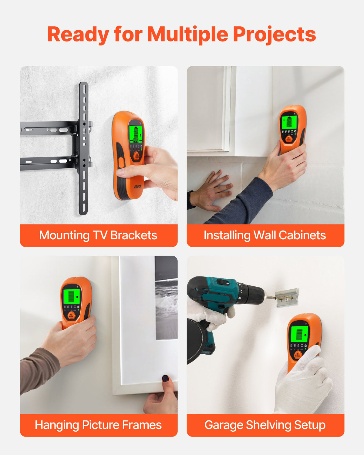 Stud Finder Wall Scanner, 5 in 1, Electronic Wall Stud Detector with Smart Sensor, High-Definition LCD Display and Audio Alarm, for the Center and Edge of Metal, AC Wire, Joists, Pipes, Orange