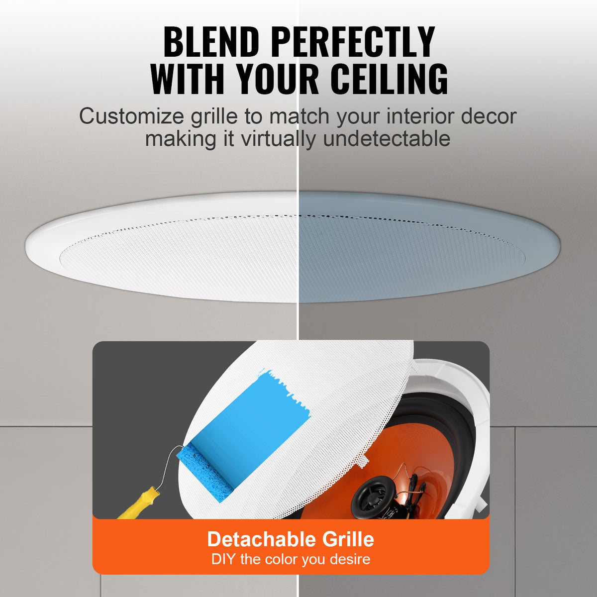 4 PCs 203.2 mm in Ceiling Speakers, 100-Watts, Flush Mount Ceiling & in-Wall Speakers System with 8ΩImpedance 89dB Sensitivity, for Home Kitchen Living Room Bedroom or Covered Outdoor Porches