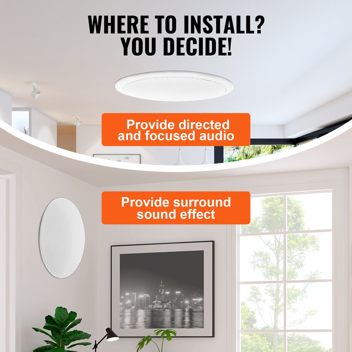 4 PCs 203.2 mm in Ceiling Speakers, 100-Watts, Flush Mount Ceiling & in-Wall Speakers System with 8ΩImpedance 89dB Sensitivity, for Home Kitchen Living Room Bedroom or Covered Outdoor Porches
