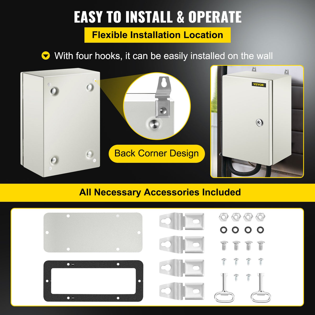 NEMA Steel Enclosure ,12 x 8 x 6\'\' NEMA 4X Steel Electrical Box, IP66 Waterproof & Dustproof, Outdoor/Indoor Electrical Junction Box, with Mounting Plate