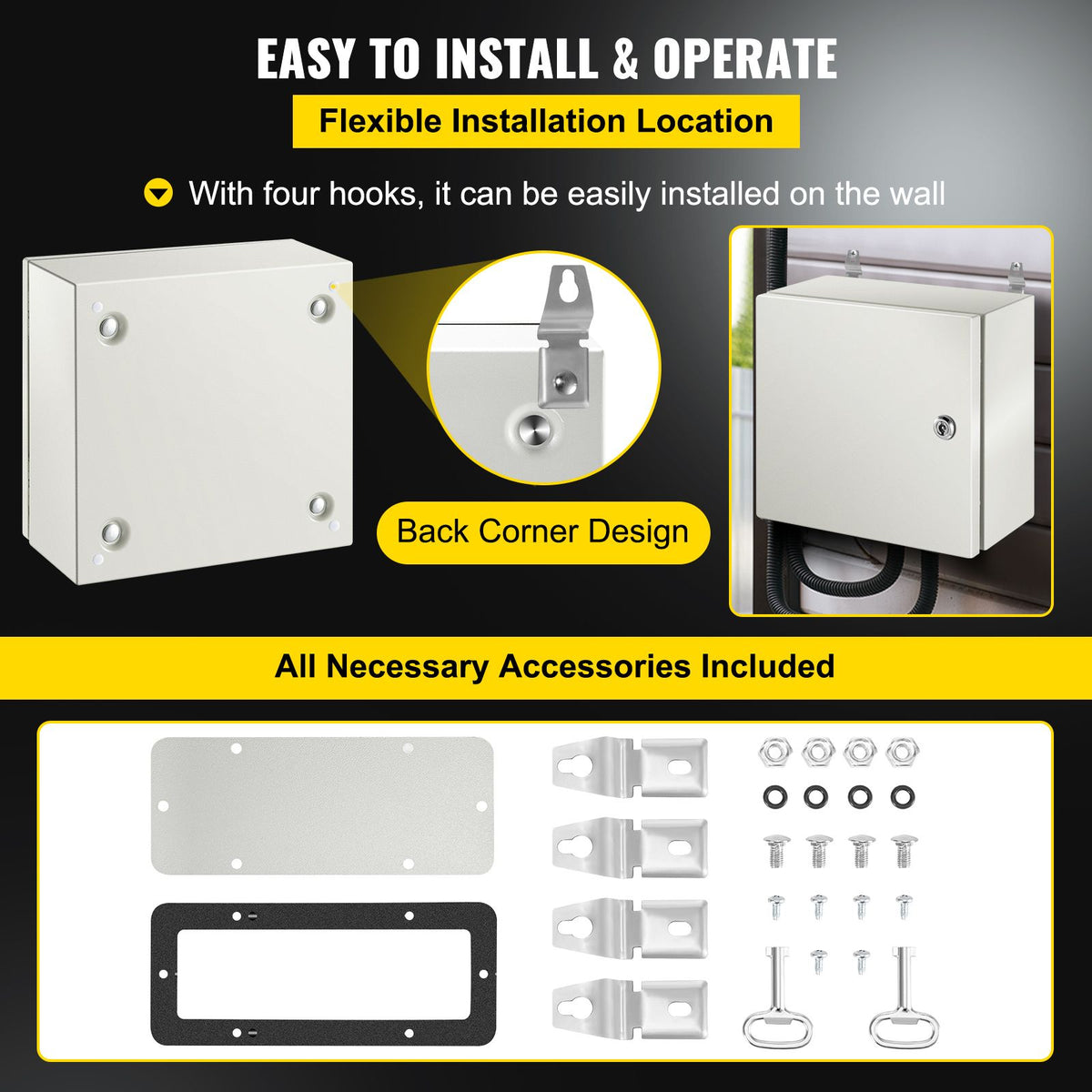 NEMA Steel Enclosure, 12 x 12 x 6''steel electrical box
electrical enclosur NEMA 4X Steel Electrical Box, IP66 Waterproof & Dustproof, Outdoor/Indoor Electrical Junction Box, with Mounting Plat