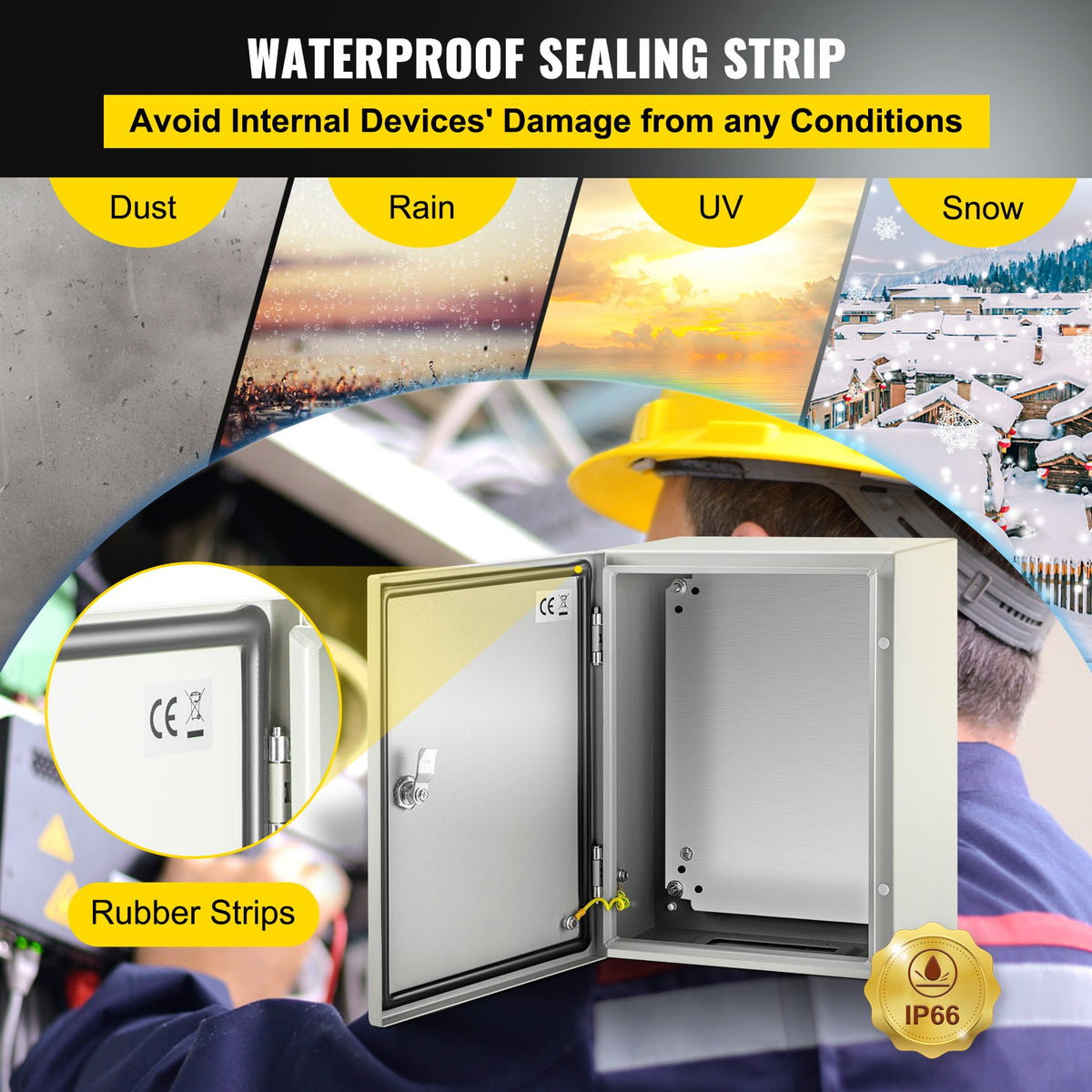 Steel Electrical Box 16'' x 12'' x 8'' Electrical Enclosure Box, Carbon Steel Hinged Junction Box, IP65 Weatherproof Metal Box Wall-Mounted Electronic Equipment Enclosure Box with Mounting Plate