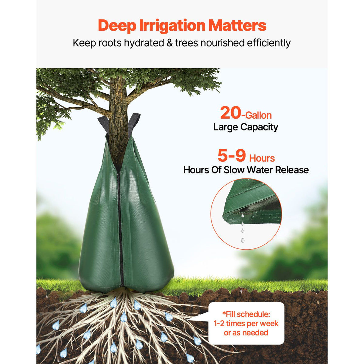 Tree Watering Bag, 12 Packs 20 Gallons Watering Bags for New Trees, 5-9 Hours Slow Release Refillable Tree Drip Irrigation Bags with Zipper, Durable Tree Watering System for Deep Root Targeting