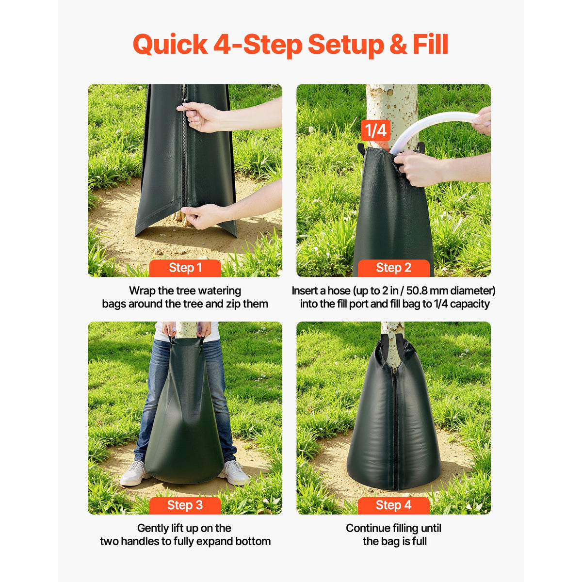 75.7 L Tree Watering Bags, 4 Pack 3-4 Hours Slow Release Gator Bags for Trees, Heavy Duty PE Tree Drip Irrigation Bag with Zipper, Durable & Reusable Deep Root Shrub Watering Bag