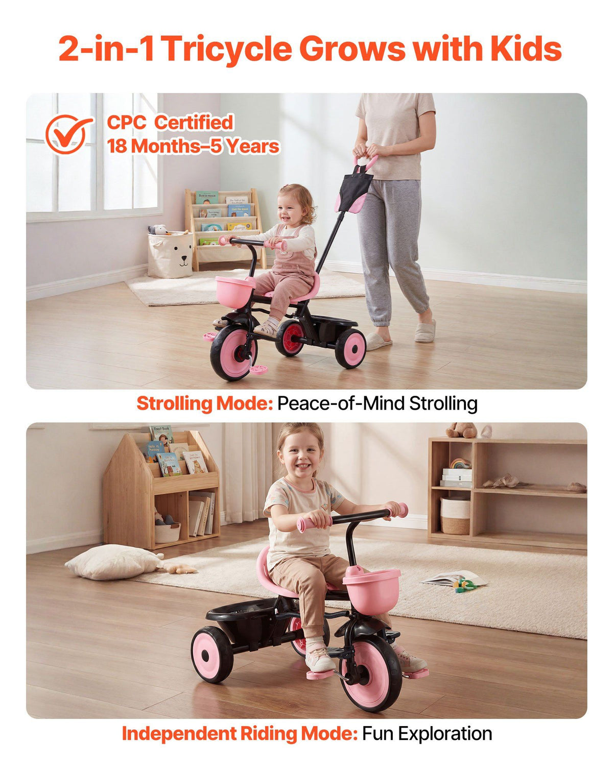 Toddler Tricycle & Stroller for 18 Months to 5 Year Old, Kids Trike with Parent Push Handle, Adjustable Seat & Storage for Outdoor Play, Tricycle for Toddlers, Birthday Toy for Boys and Girls