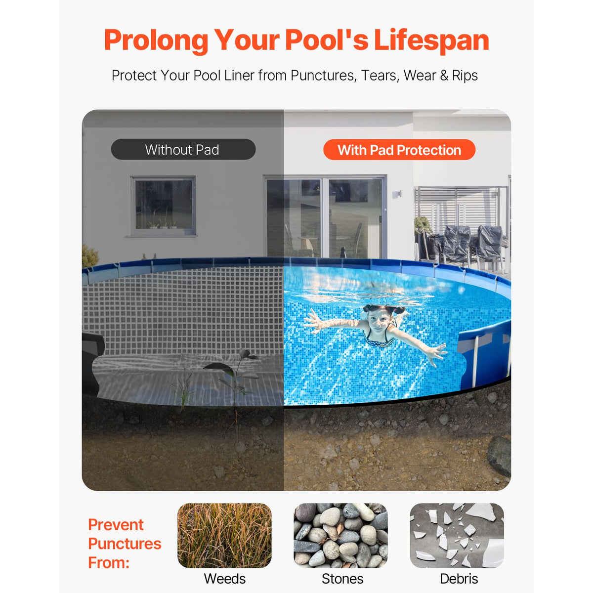 Oval Pool Liner Pad, 12 x 24 ft Pool Liner Pad for Above Ground Swimming Pools, Extra-Thick Pool Mat, Prevents Punctures, Recycled Geotextile Material Underlayment Pad, Extend Liner Life