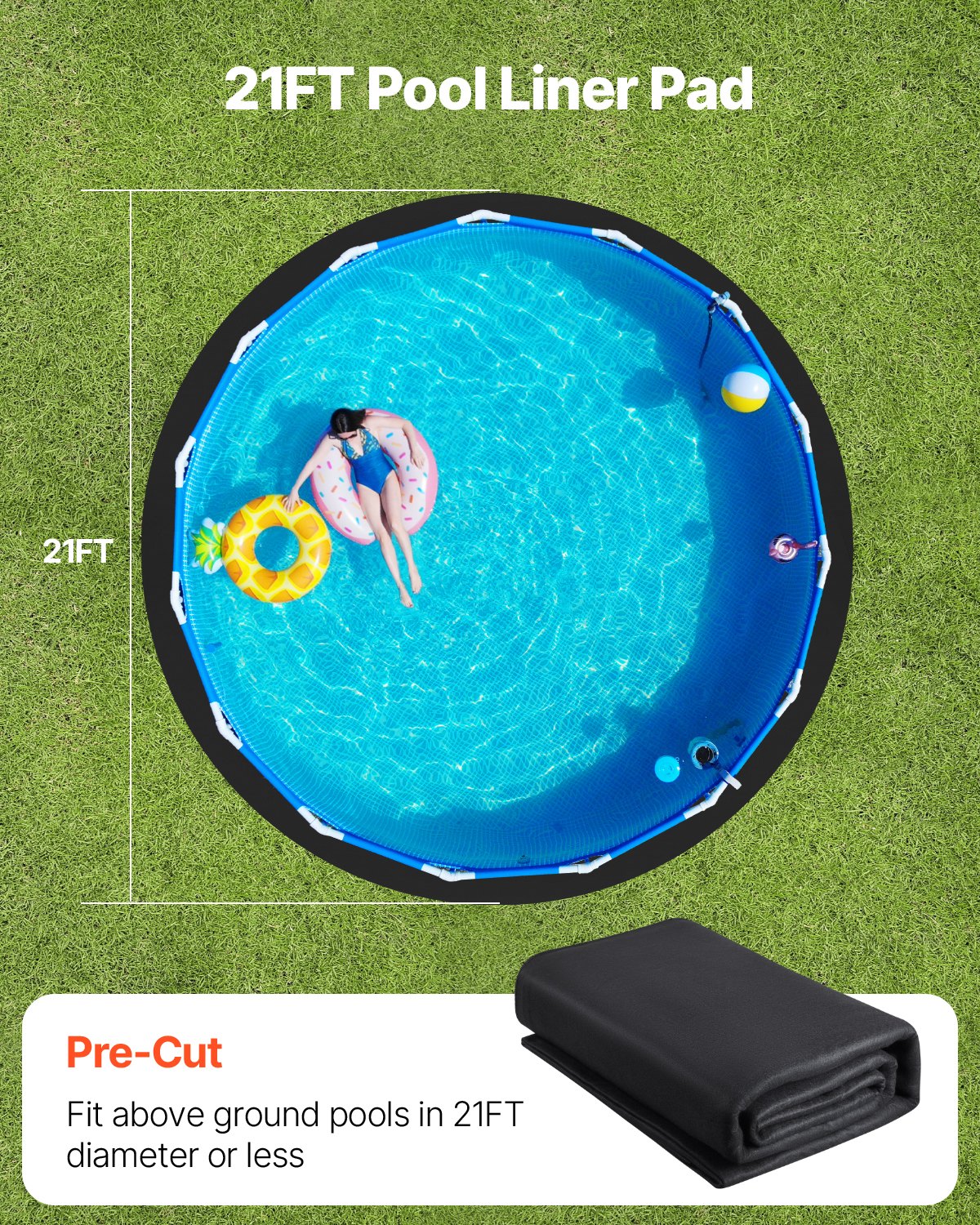 21ft Round Pool Liner Pad, Pool Liner Pad for Above Ground Swimming Pools, Extra-Thick Pool Mat, Prevents Punctures, Recycled Geotextile Material Underlayment Pad, Extend Liner Life