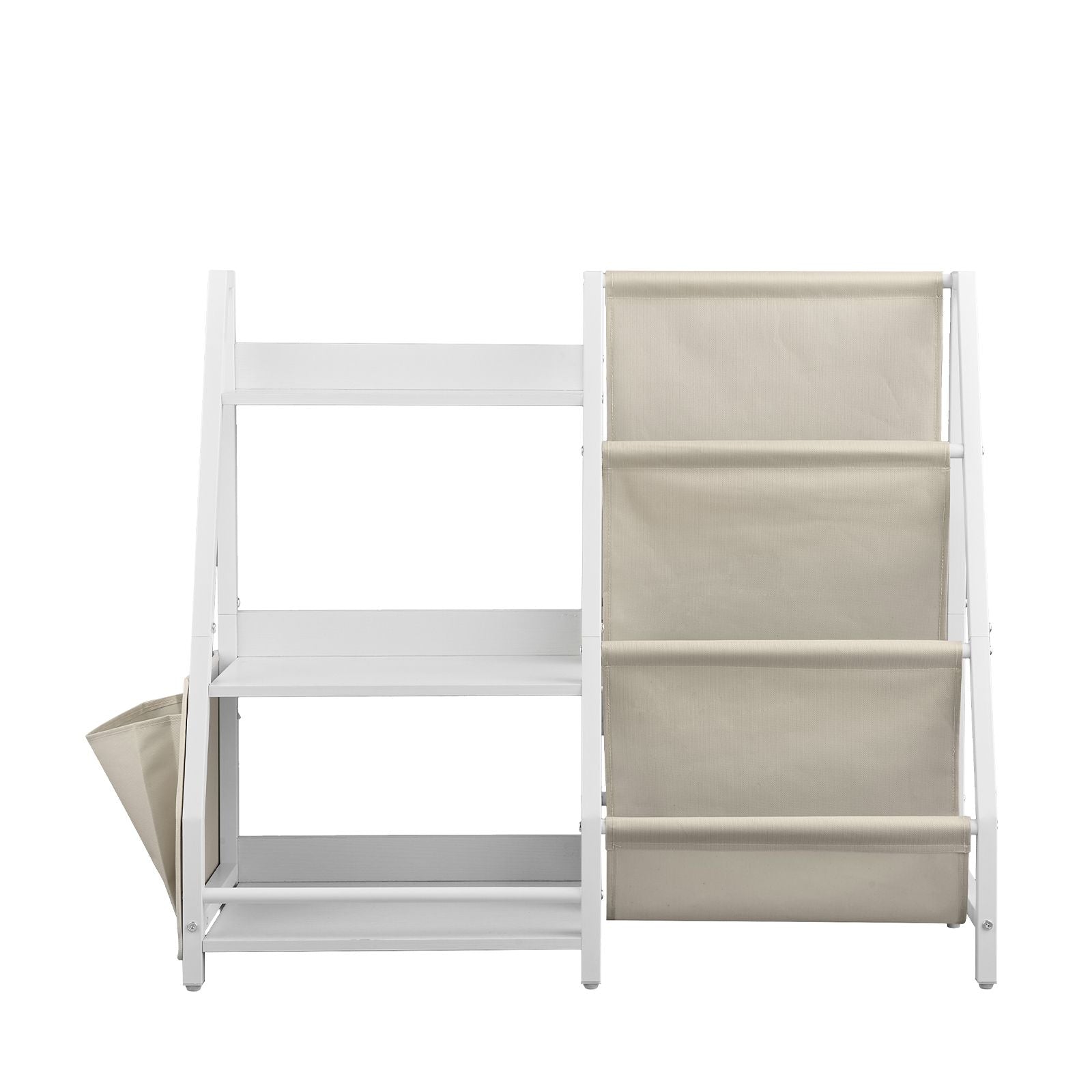 3-Tier Kids Bookshelf, Toy Storage Organizer for Toddler, Book Shelf for Kids Rooms with Sling Book Rack and Storage Bag, Kids Storage Book Shelves for Kids Room, Playroom, Kindergarten, Nursery