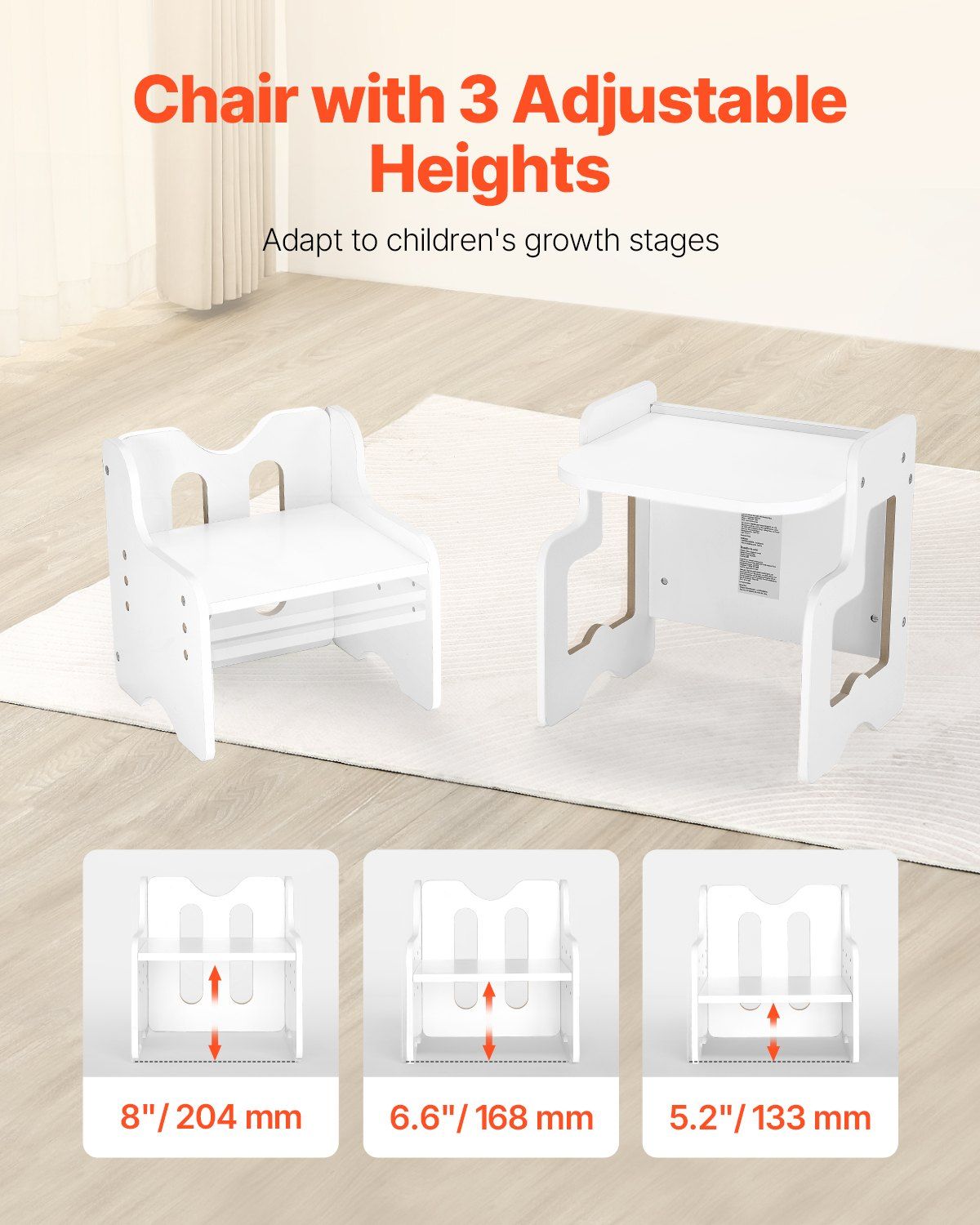 Montessori Weaning Table and Chair Set, 3 In 1 Wooden Toddler Table and Chairs with Chalkboard, Adjustable Height Montessori Table for Ages 1-5, Ideal for Drawing, Reading, Eating - White