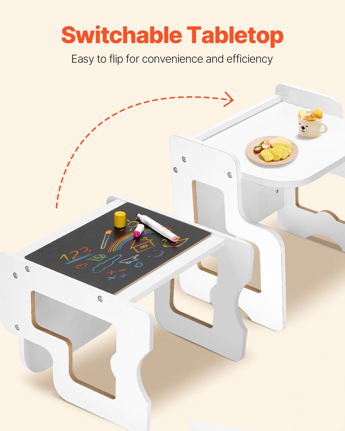 Montessori Weaning Table and Chair Set, 3 In 1 Wooden Toddler Table and Chairs with Chalkboard, Adjustable Height Montessori Table for Ages 1-5, Ideal for Drawing, Reading, Eating - White