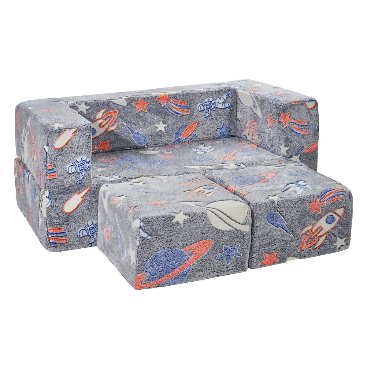 Modular Kids Play Couch 4Pcs DIY Glow in the Dark Toddler Chair Grey