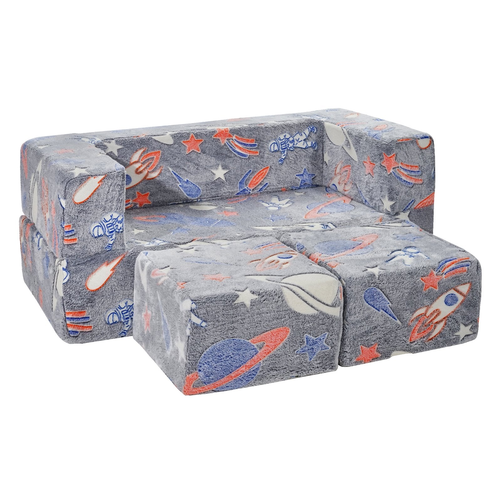 Modular Kids Play Couch 4Pcs DIY Glow in the Dark Toddler Chair Grey