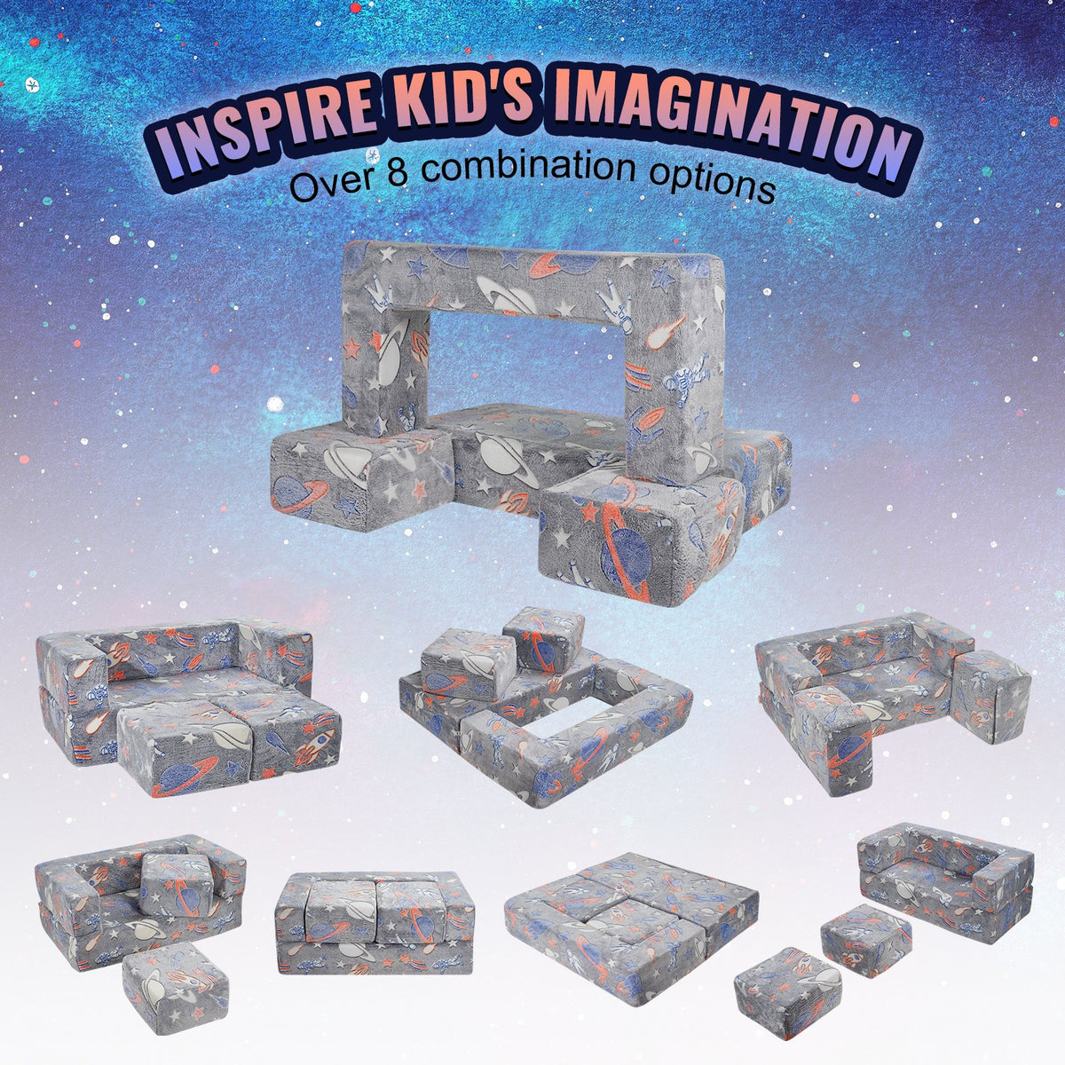 Modular Kids Play Couch 4Pcs DIY Glow in the Dark Toddler Chair Grey