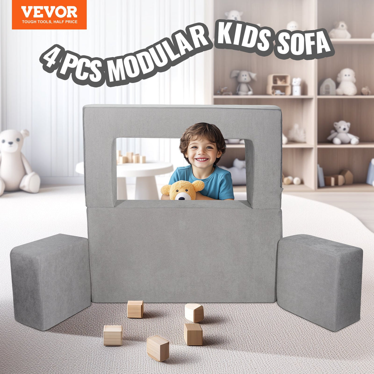 Modular Kids Play Couch 4Pcs DIY Creative Child Sectional Sofa Dark Grey