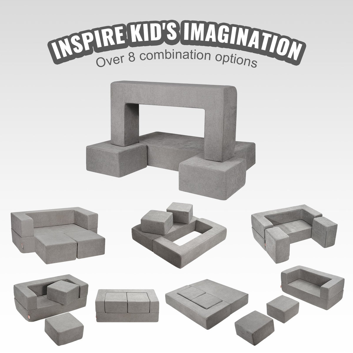 Modular Kids Play Couch 4Pcs DIY Creative Child Sectional Sofa Dark Grey