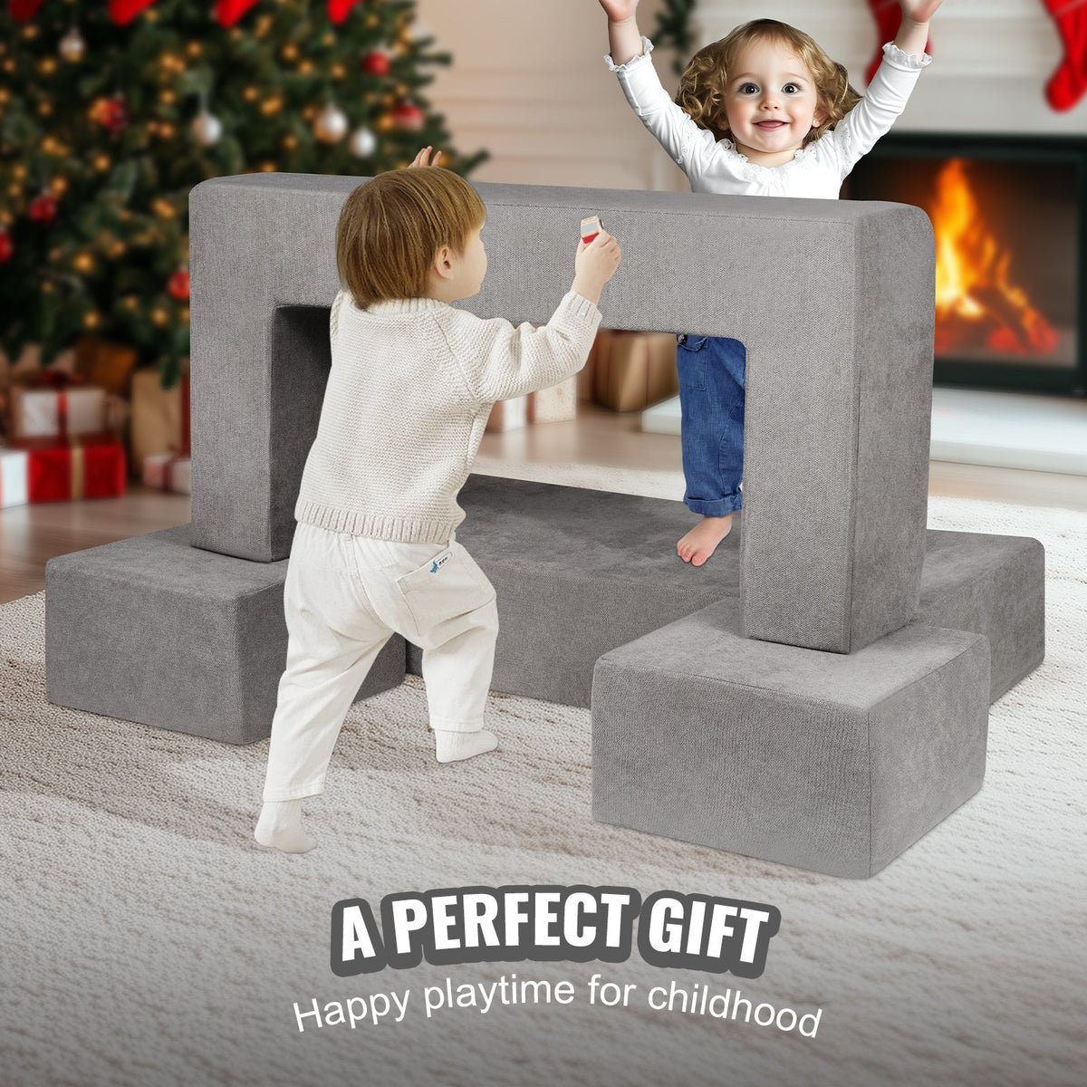 Modular Kids Play Couch 4Pcs DIY Creative Child Sectional Sofa Dark Grey