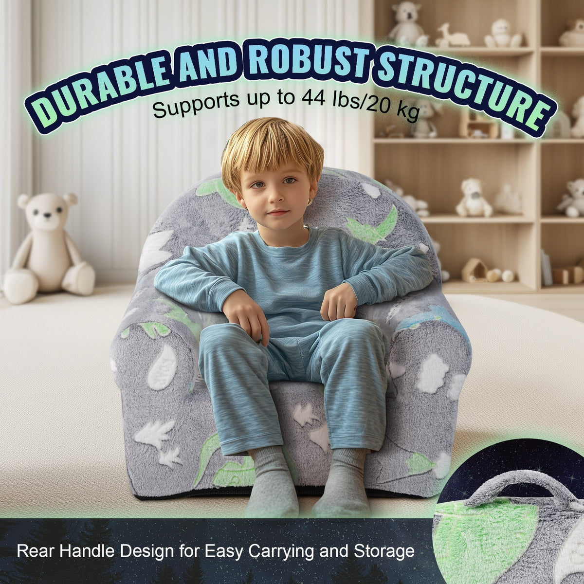 Toddler Chair Glow in the Dark Plush Baby Chair Playroom Furniture Grey