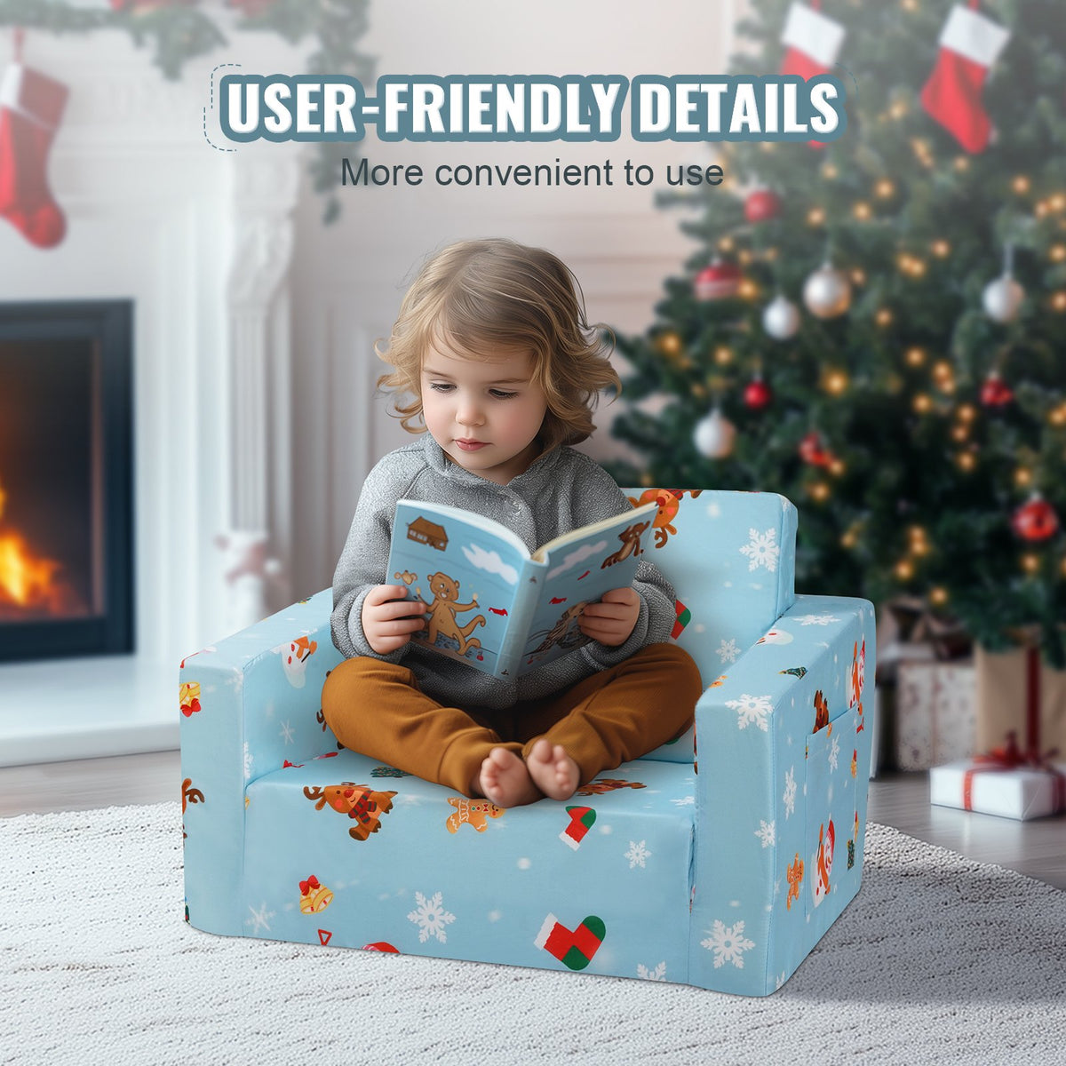 Baby Chair Foldable 2-in-1 Baby Lounger Couch Cartoon Kids Sofa Pink