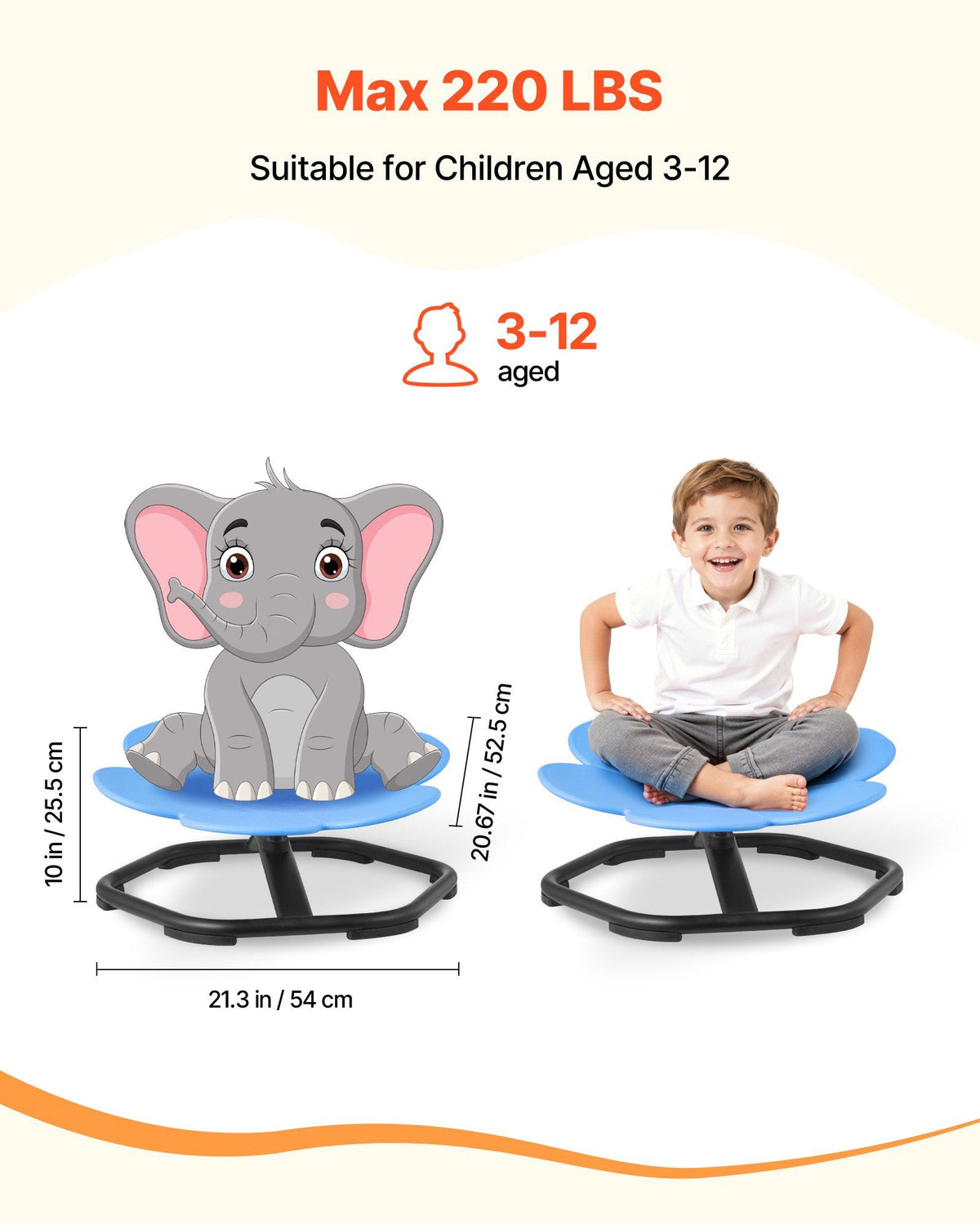 Kids Swivel Chair, 220 lbs Capacity, Flower Shape Sensory Spinning Chair, Autistic Kids Sensory Toy Seat with Non-Slip Metal Base, Toddler Sit & Spin Seat for Coordination Balance Focus, Blue