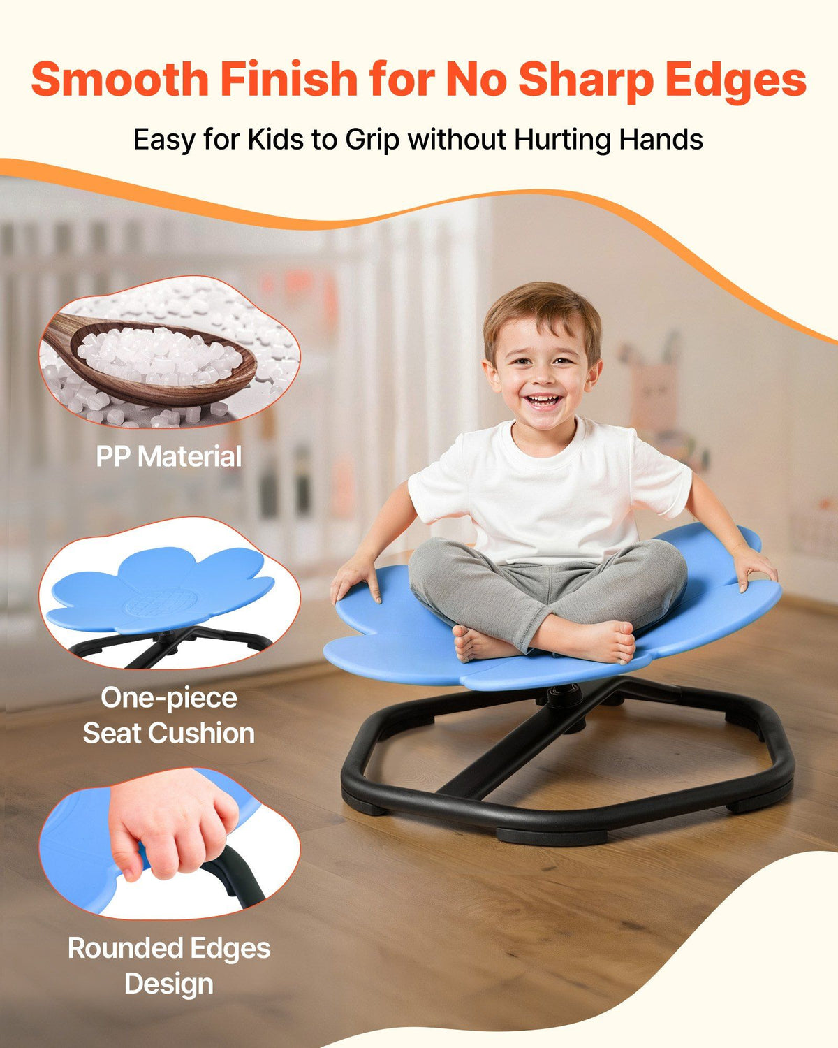 Kids Swivel Chair, 220 lbs Capacity, Flower Shape Sensory Spinning Chair, Autistic Kids Sensory Toy Seat with Non-Slip Metal Base, Toddler Sit & Spin Seat for Coordination Balance Focus, Blue