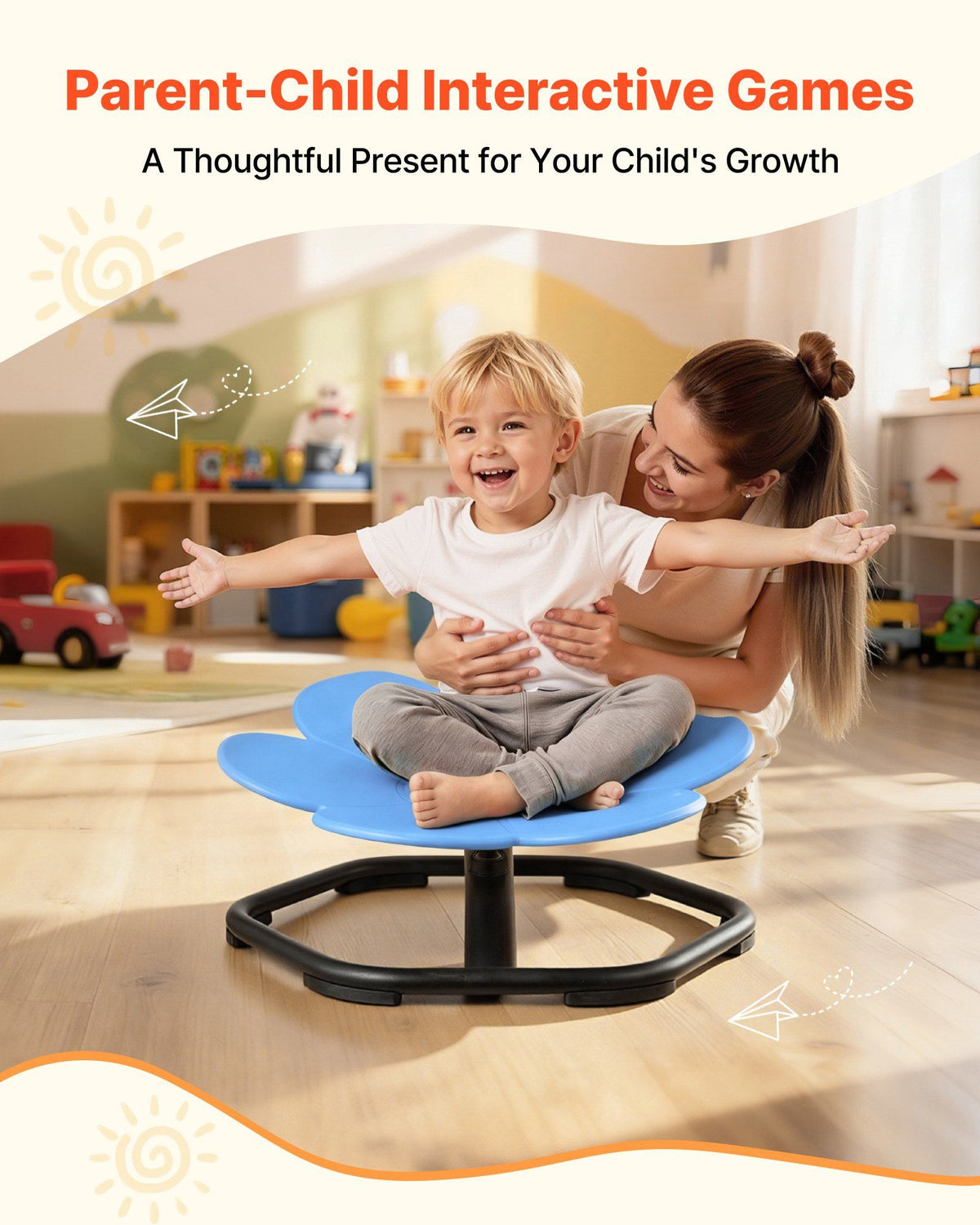 Kids Swivel Chair, 220 lbs Capacity, Flower Shape Sensory Spinning Chair, Autistic Kids Sensory Toy Seat with Non-Slip Metal Base, Toddler Sit & Spin Seat for Coordination Balance Focus, Blue