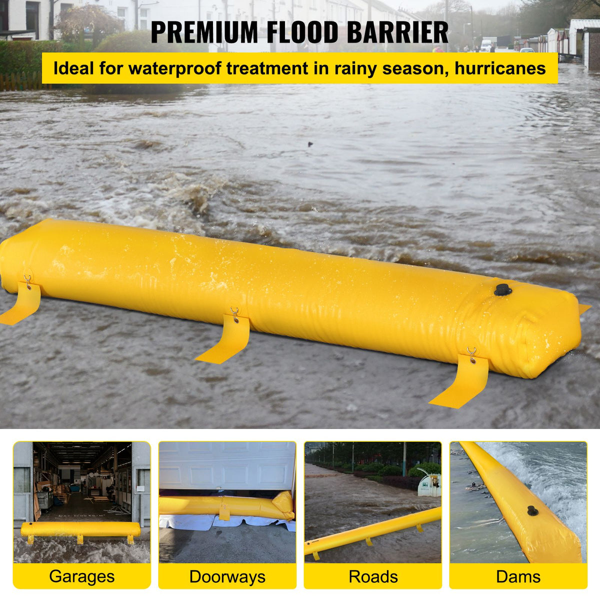 Flood Barrier Hydro Barrier 12' Length x 12" Height for Water Diversion