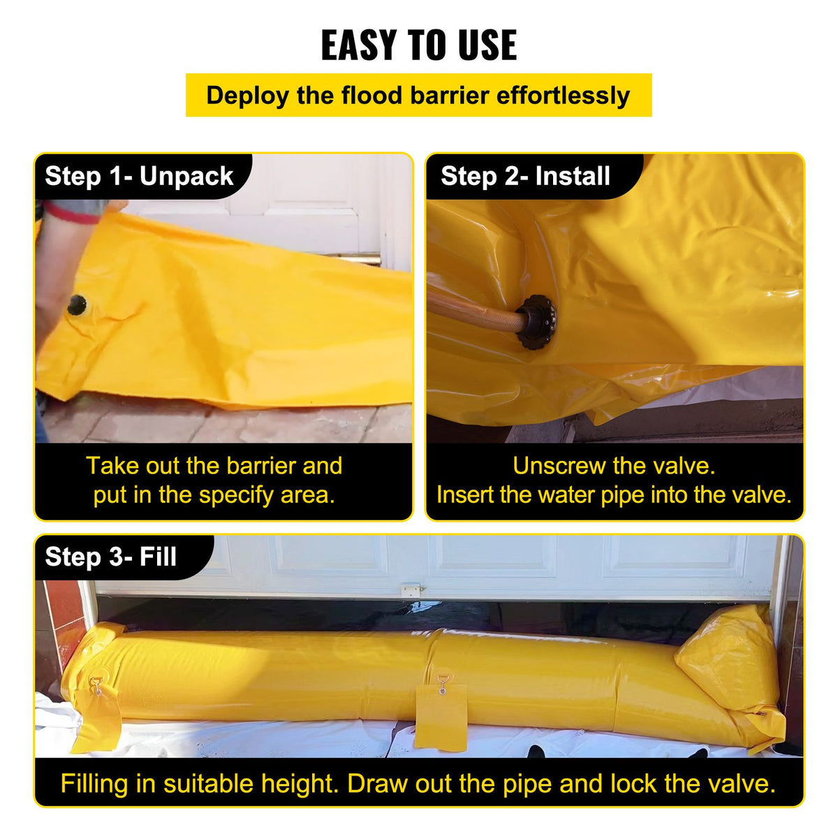 Flood Barrier Hydro Barrier 12' Length x 12" Height for Water Diversion